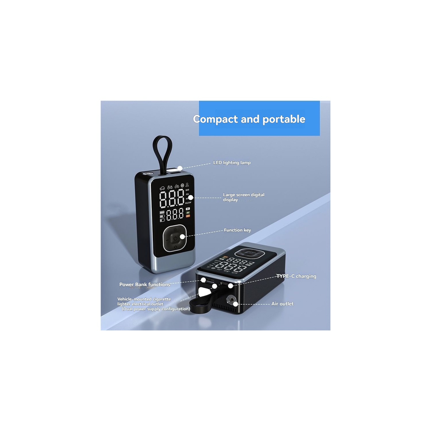 [4000&nbsp;mAh Turbo Fast Charging] Pompe à air de voiture à affichage numérique intelligent | 150&nbsp;lb/po² haute pression/4&nbsp;mois de