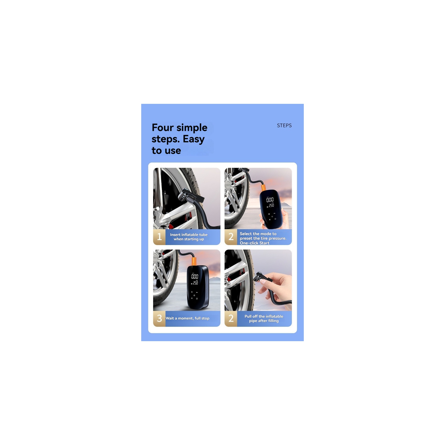 [Double pompe silencieuse]Pompe à air portative - LCD numérique Écran tactile | 5 modes | 60&nbsp;dB Faible bruit | Éclairage LED | Universel pour