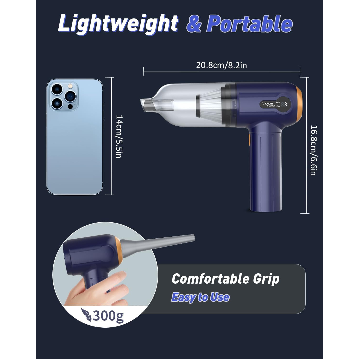 Musclez 4-in-1 Handheld Vacuum Cleaner - 15000Pa Cordless Vacuum with LED Display, Rechargeable, Suction and Blowing Functions for Car, Home, Office