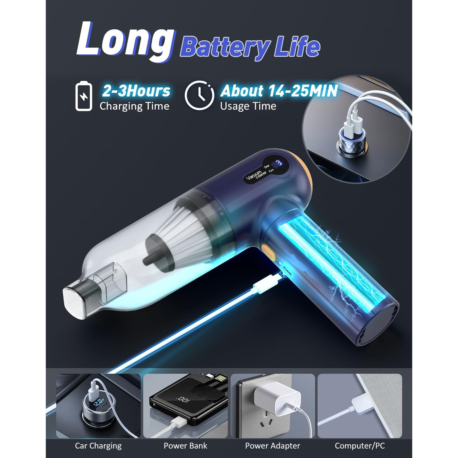 Musclez 4-in-1 Handheld Vacuum Cleaner - 15000Pa Cordless Vacuum with LED Display, Rechargeable, Suction and Blowing Functions for Car, Home, Office