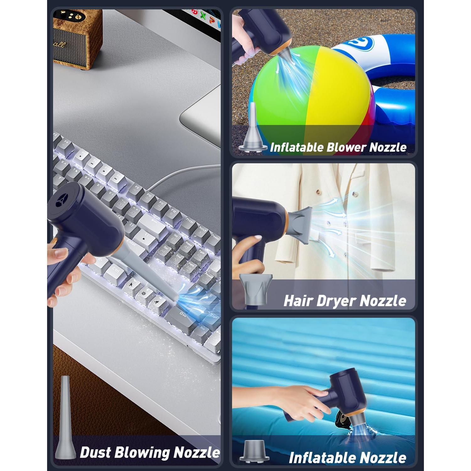 Musclez 4-in-1 Handheld Vacuum Cleaner - 15000Pa Cordless Vacuum with LED Display, Rechargeable, Suction and Blowing Functions for Car, Home, Office