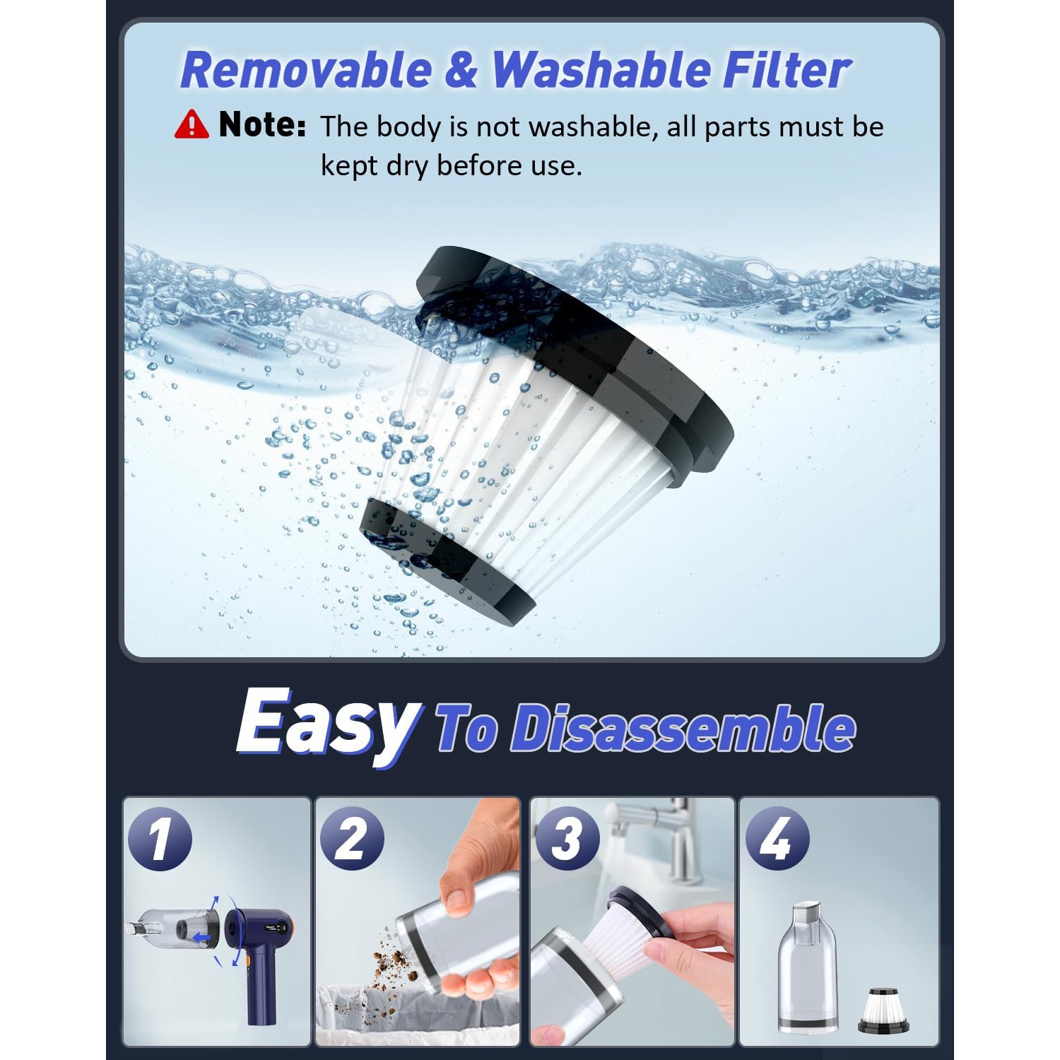 Musclez 4-in-1 Handheld Vacuum Cleaner - 15000Pa Cordless Vacuum with LED Display, Rechargeable, Suction and Blowing Functions for Car, Home, Office