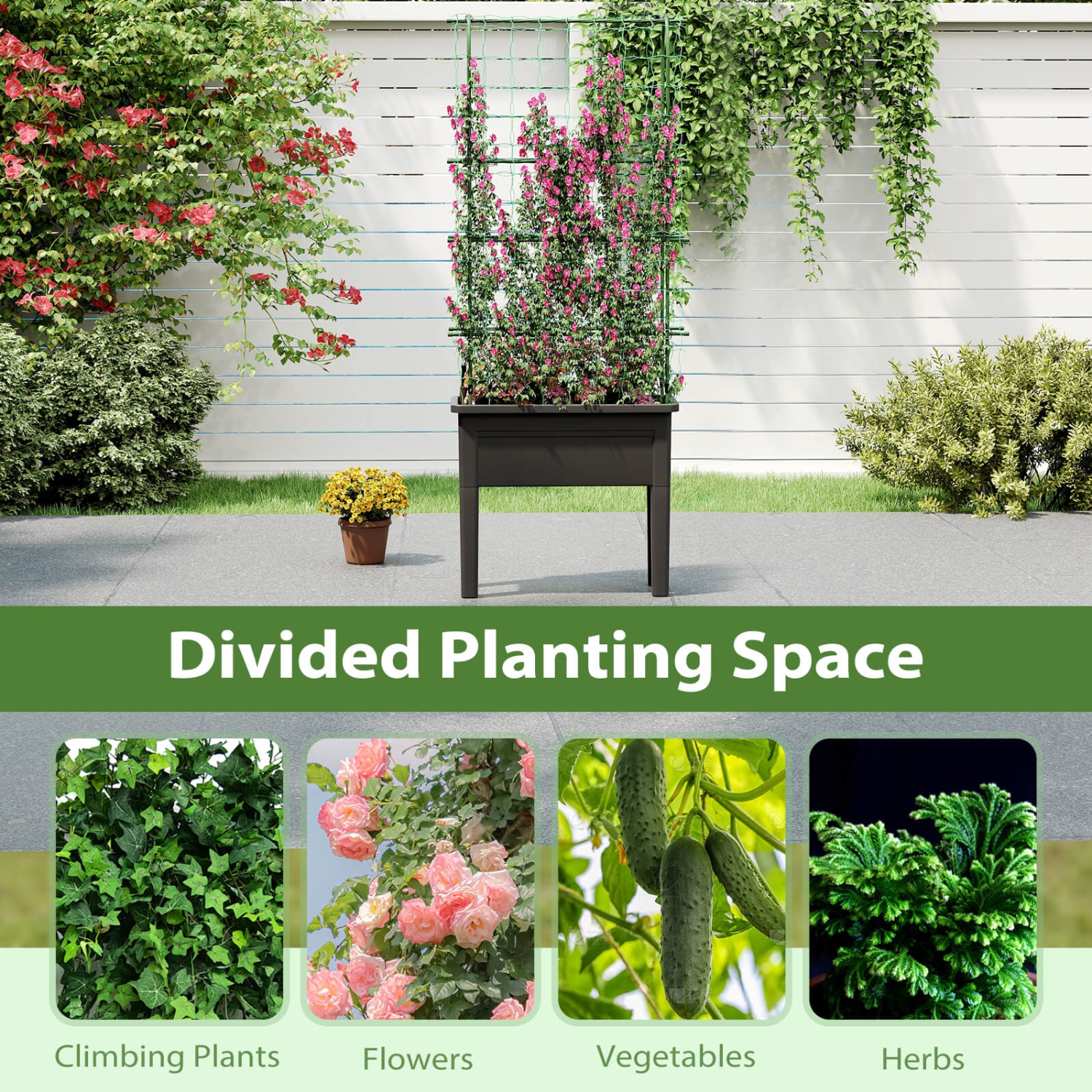 Jardinière surélevée pour lit de jardin avec indicateur de niveau d'eau en treillis grimpant de Costway