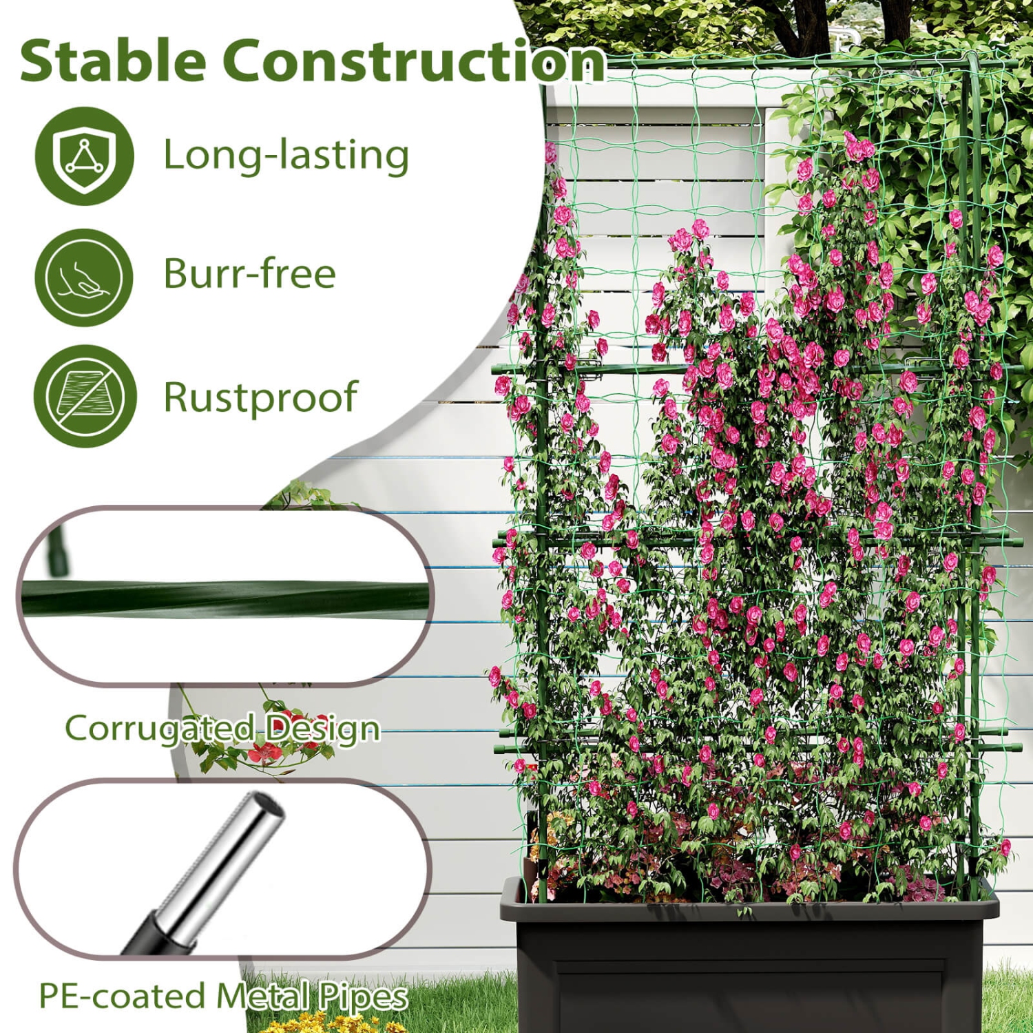 Jardinière surélevée pour lit de jardin avec indicateur de niveau d'eau en treillis grimpant de Costway