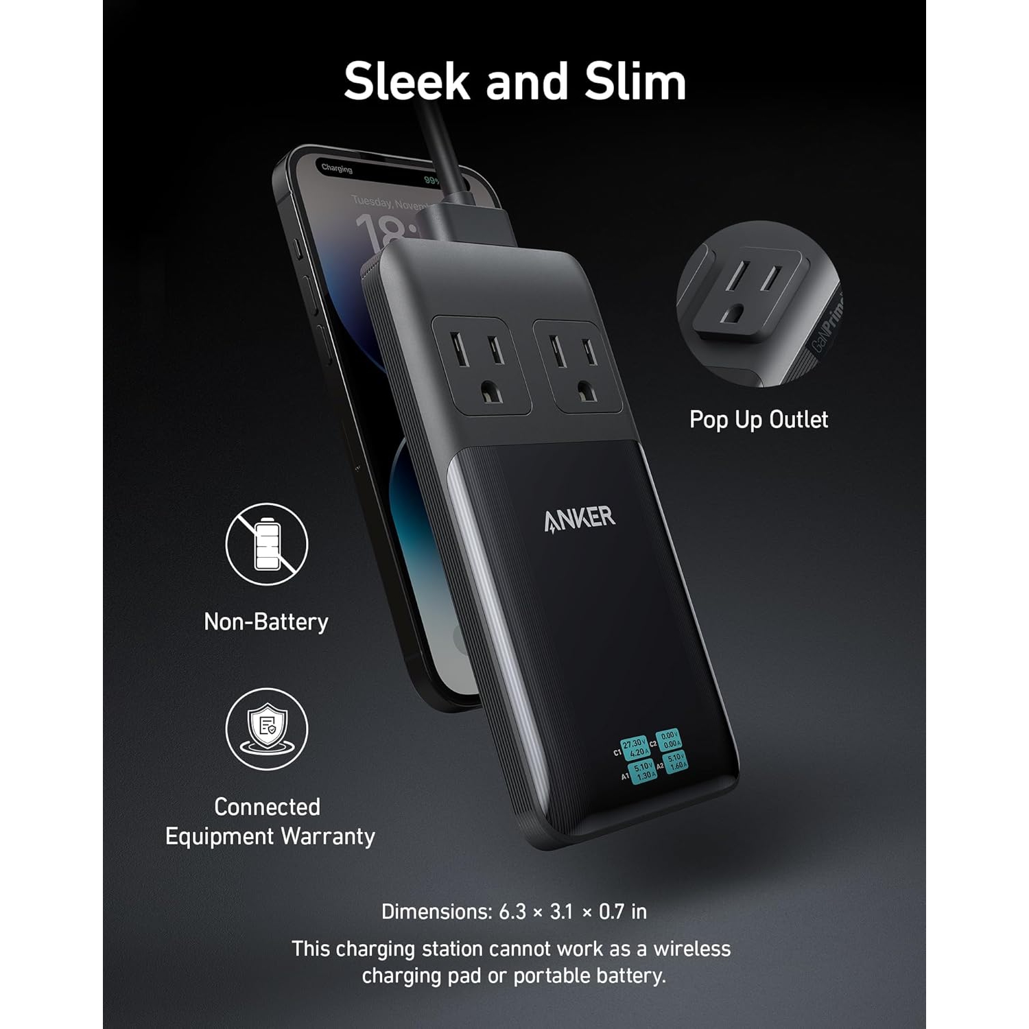 Station de chargement USB-C 6-en-1 Prime d'Anker - Barre d'alimentation compacte 140 W pour le travail et les voyages, Rallonge amovible