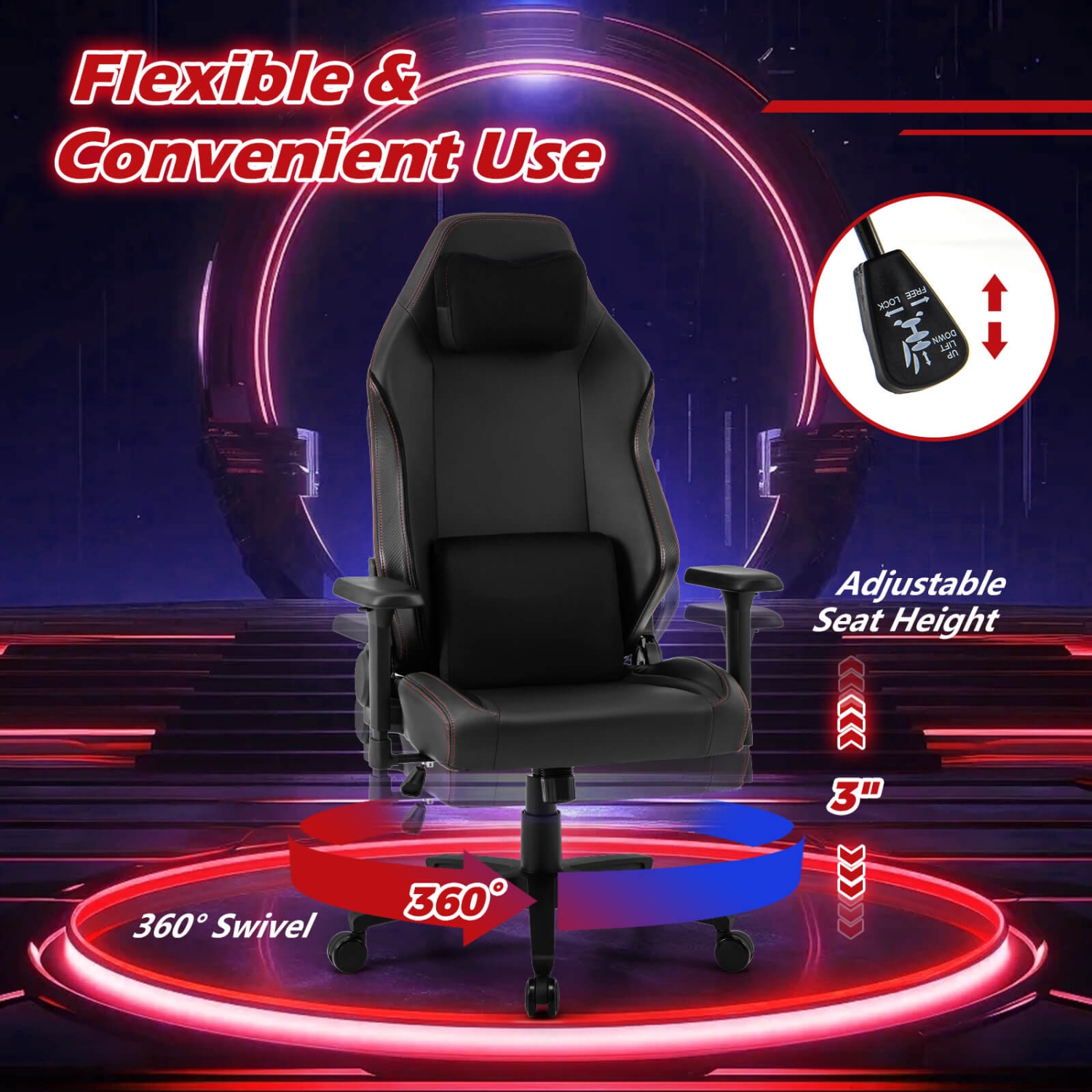 Fauteuil de jeu ergonomique à dossier haut de Costway avec fonction berçante et accoudoirs 2D