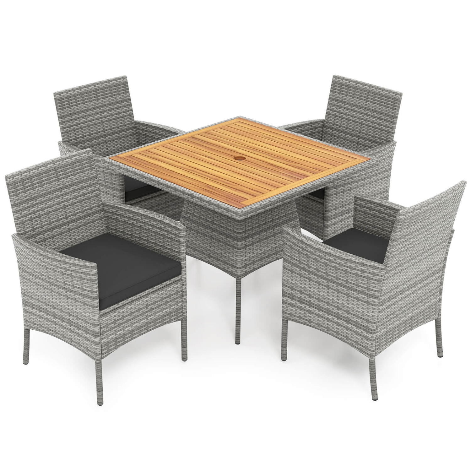 Costway 5 Pieces PE Wicker Patio Dining Set with Cushions and 1.97" Umbrella Hole