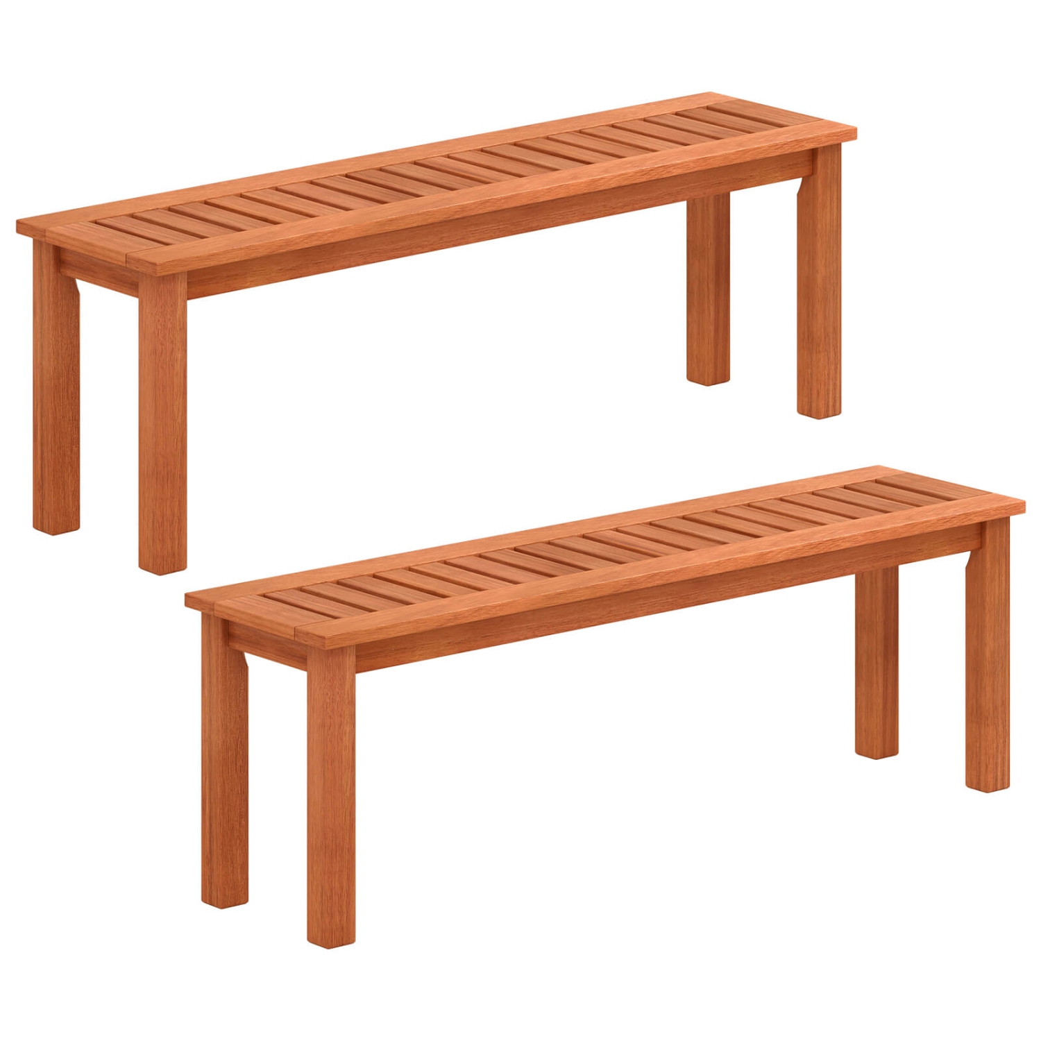Costway 1/2 PCS 47 Inch Patio Wood Bench 2-Person Backless Bench with Slatted Seat Teak
