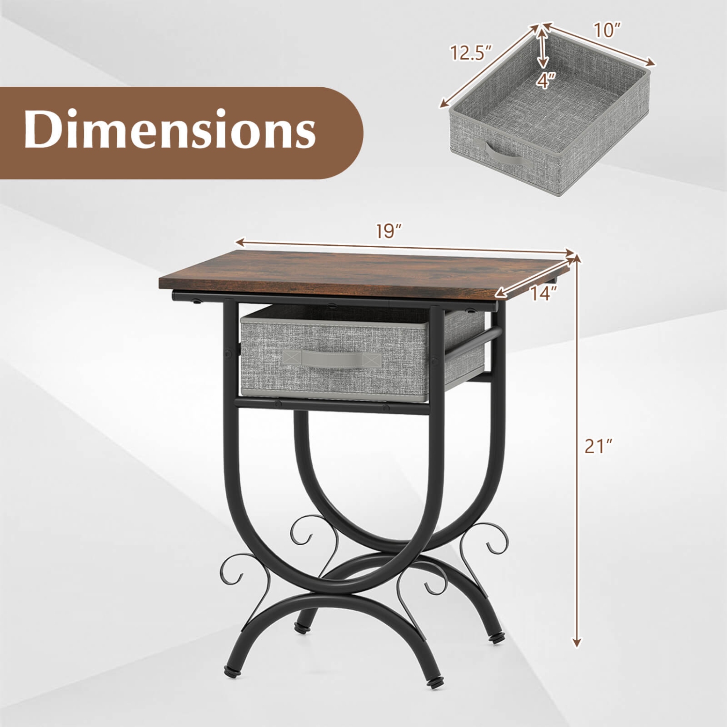 Table de chevet industrielle à cadre en métal sculpté avec table d'appoint en tissu 1/2 de Costway