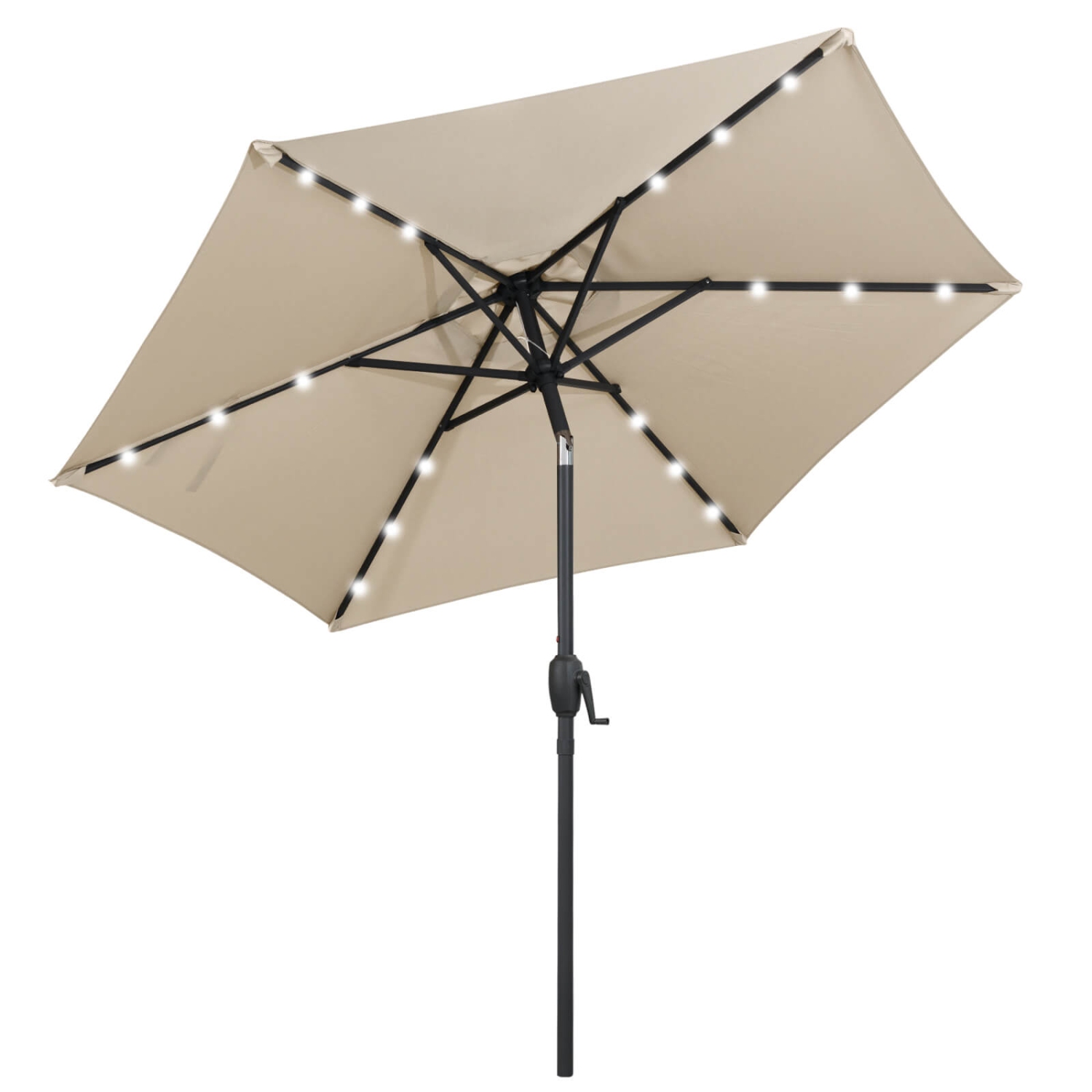 Costway 7.5 ft Solar Powered Patio Umbrella with LED Lights Push Button Tilt Crank Handle Beige/Gray/Navy/Black/Brown/Red