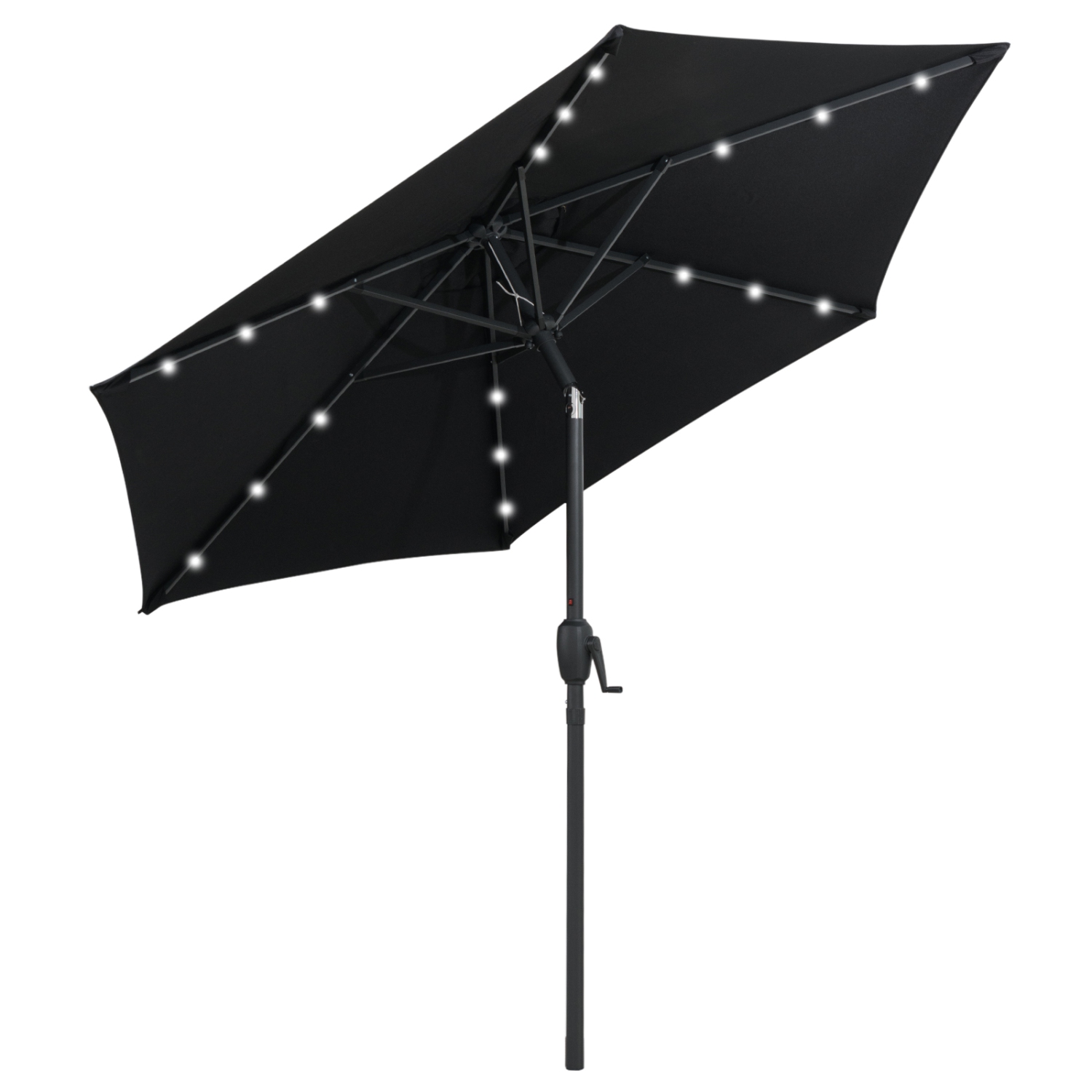 Costway 7.5 ft Solar Powered Patio Umbrella with LED Lights Push Button Tilt Crank Handle Beige/Gray/Navy/Black/Brown/Red