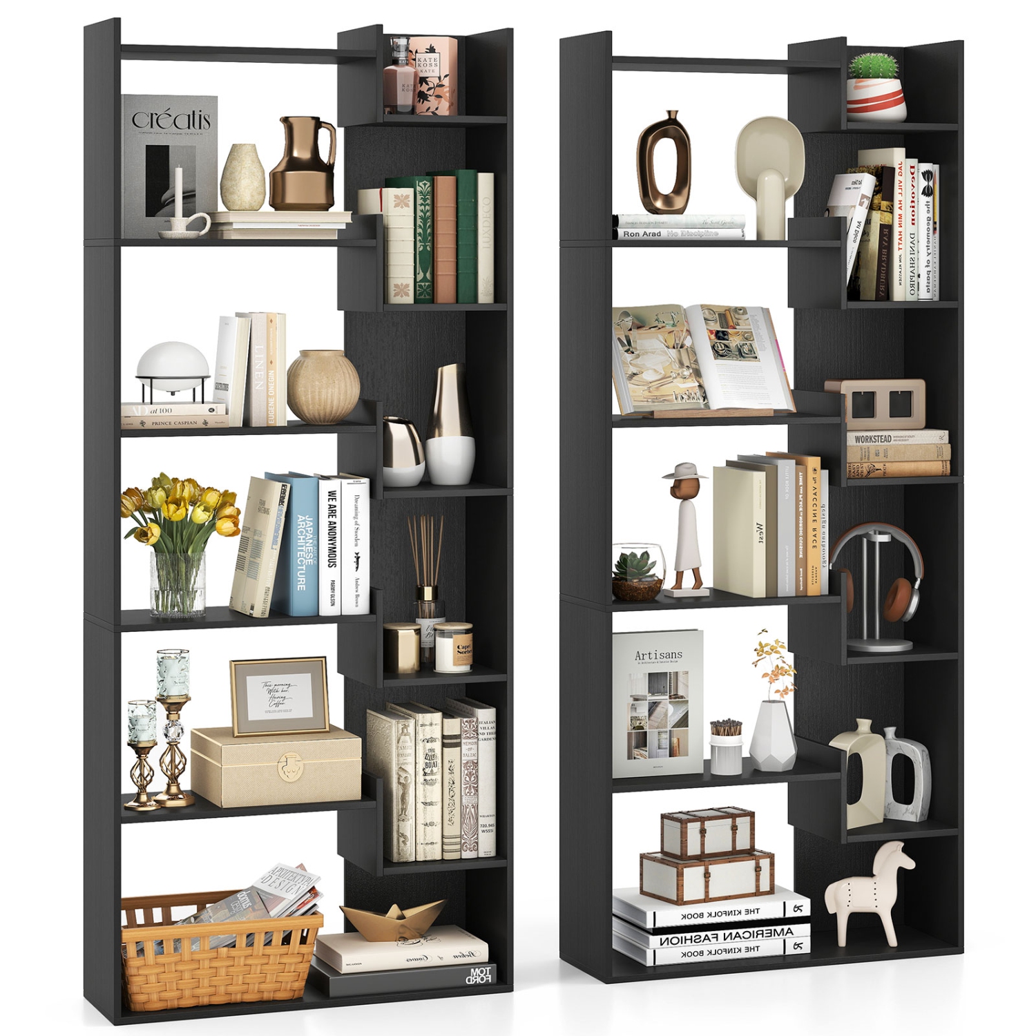 Étagère haute à 6 tablettes avec 11 tablettes ouvertes 1/2 PCS de Costway 2 trousses antibasculement noir/naturel/blanc/brun