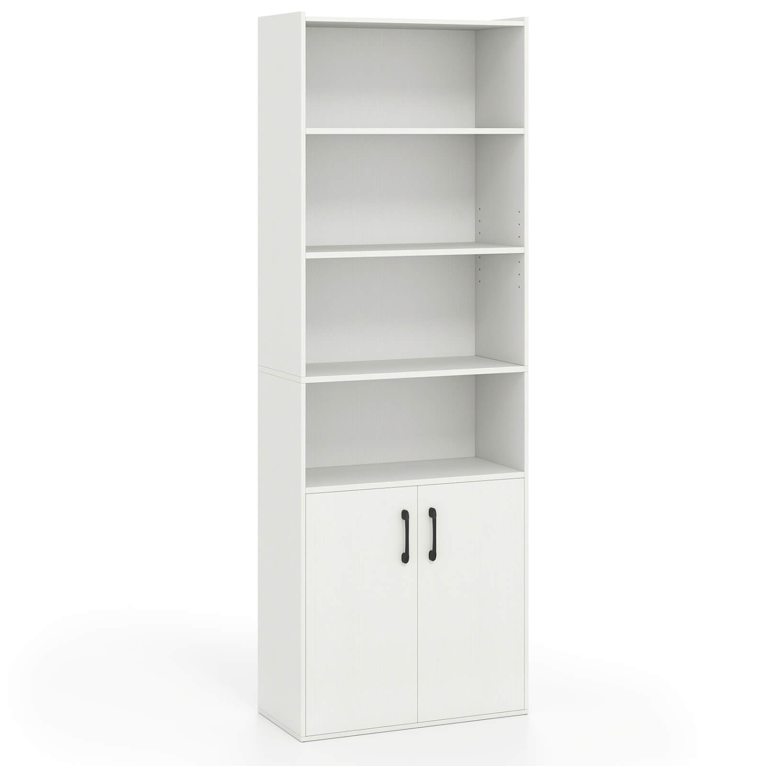 Costway 70" Bookcase with Adjustable Shelves with 2-Door Cabinet Multipurpose Display Rack White/Natural/Black/Gray