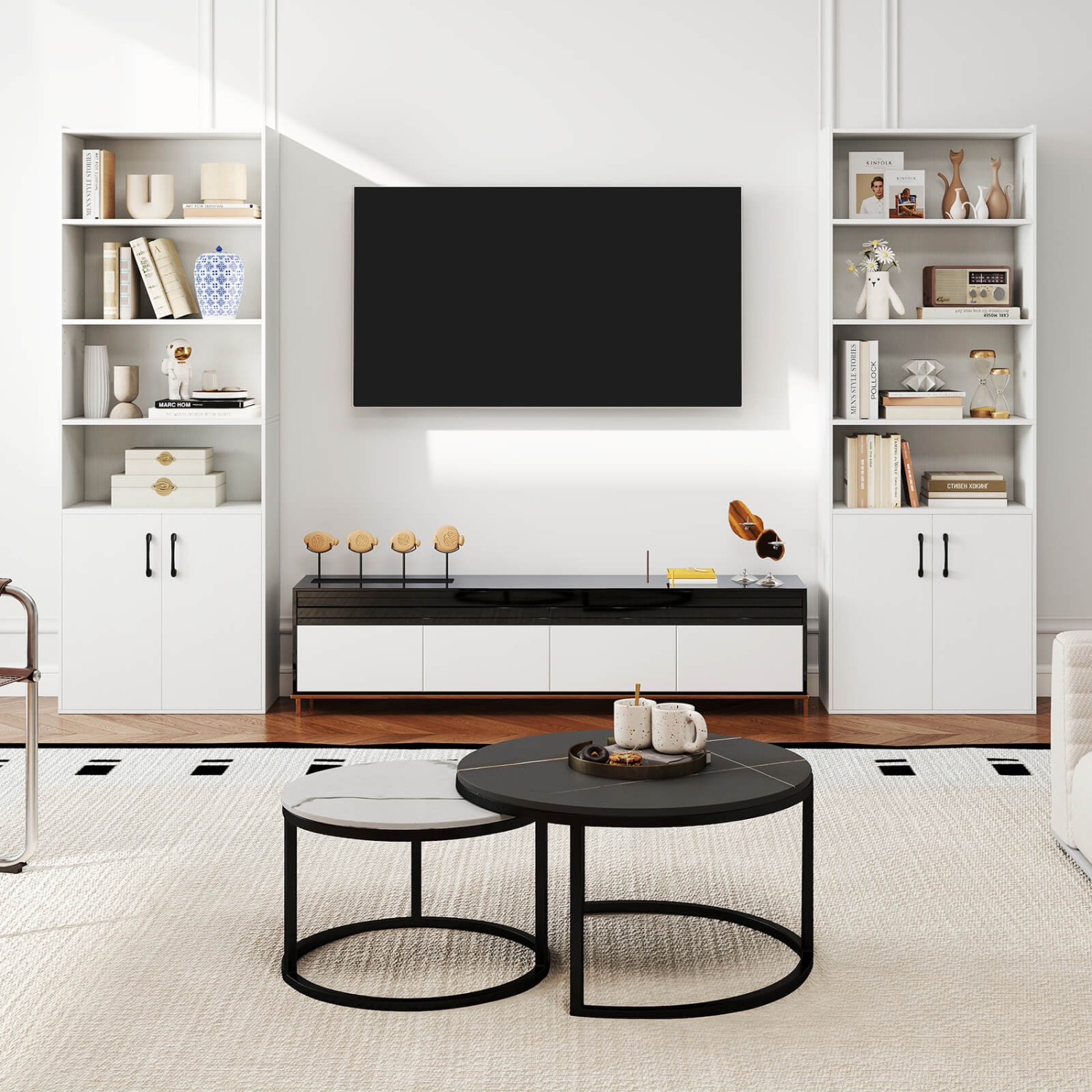 Costway 70" Bookcase with Adjustable Shelves with 2-Door Cabinet Multipurpose Display Rack White/Natural/Black/Gray