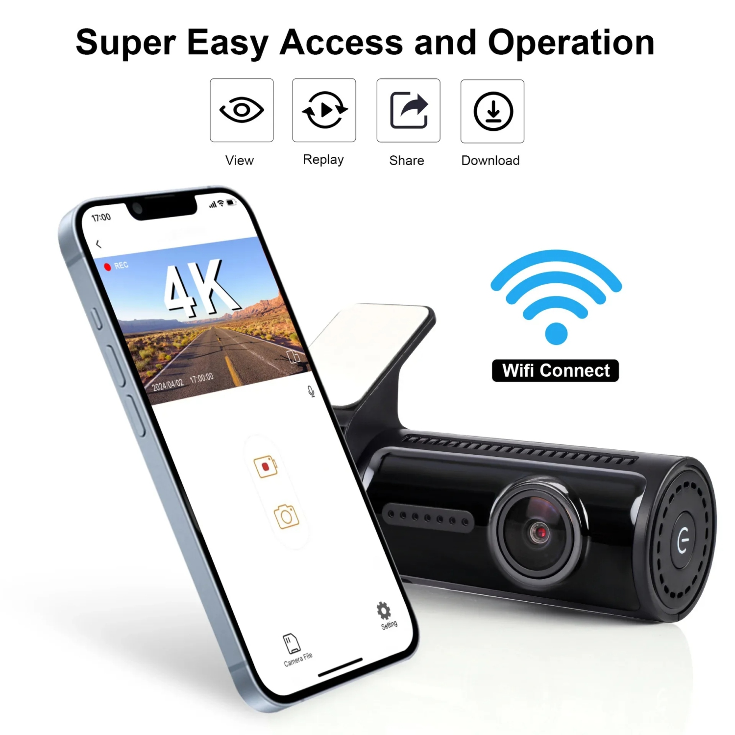 4K+1080P Dash Cam Front and Rear Camera, 64GB SD Card, App Control, 1.5" Display Dash Cam Front, Night Vision, G-Sensor, Loop Recording, 24/7 Parking