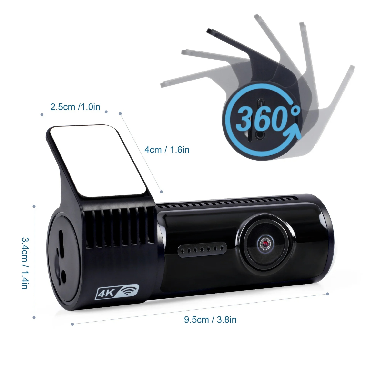 4K+1080P Dash Cam Front and Rear Camera, 64GB SD Card, App Control, 1.5" Display Dash Cam Front, Night Vision, G-Sensor, Loop Recording, 24/7 Parking