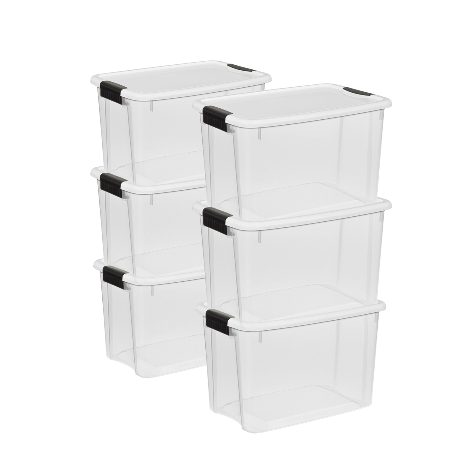 Sterilite 30 Qt Clear Plastic Stackable Storage Bin w/ Latch Lid, White