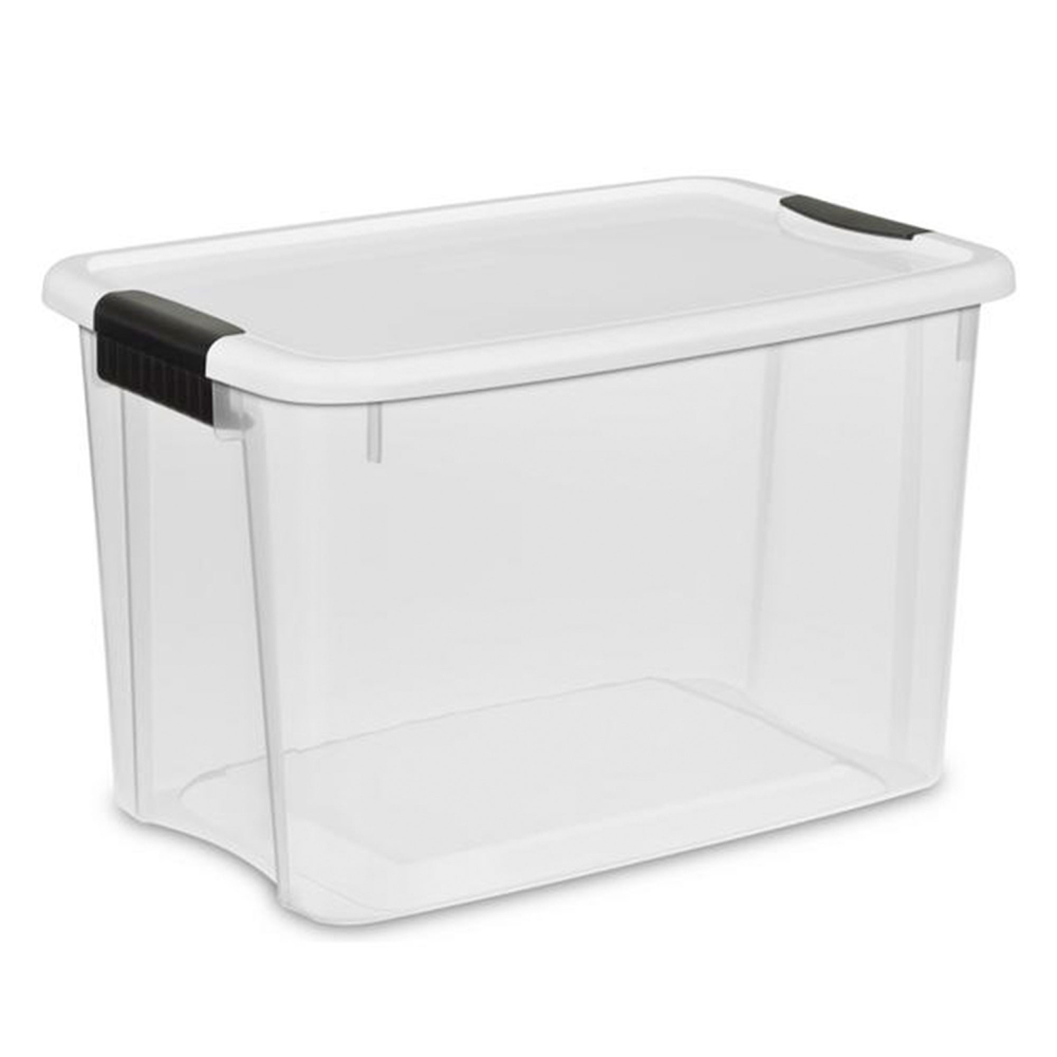 Sterilite 30 Qt Clear Plastic Stackable Storage Bin w/ Latch Lid, White