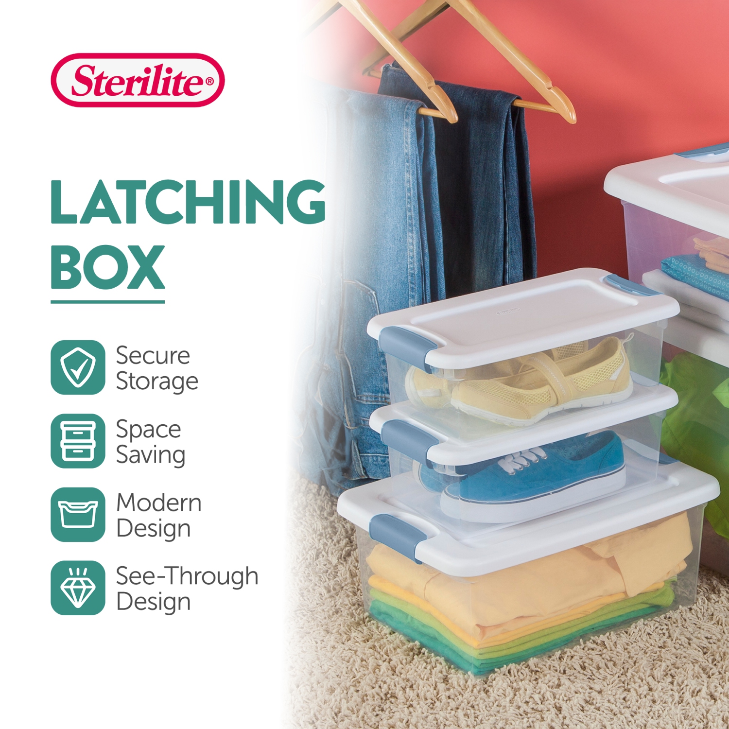 Sterilite 6 Qt. Plastic Stackable Storage Box with Latching Lid, Clear