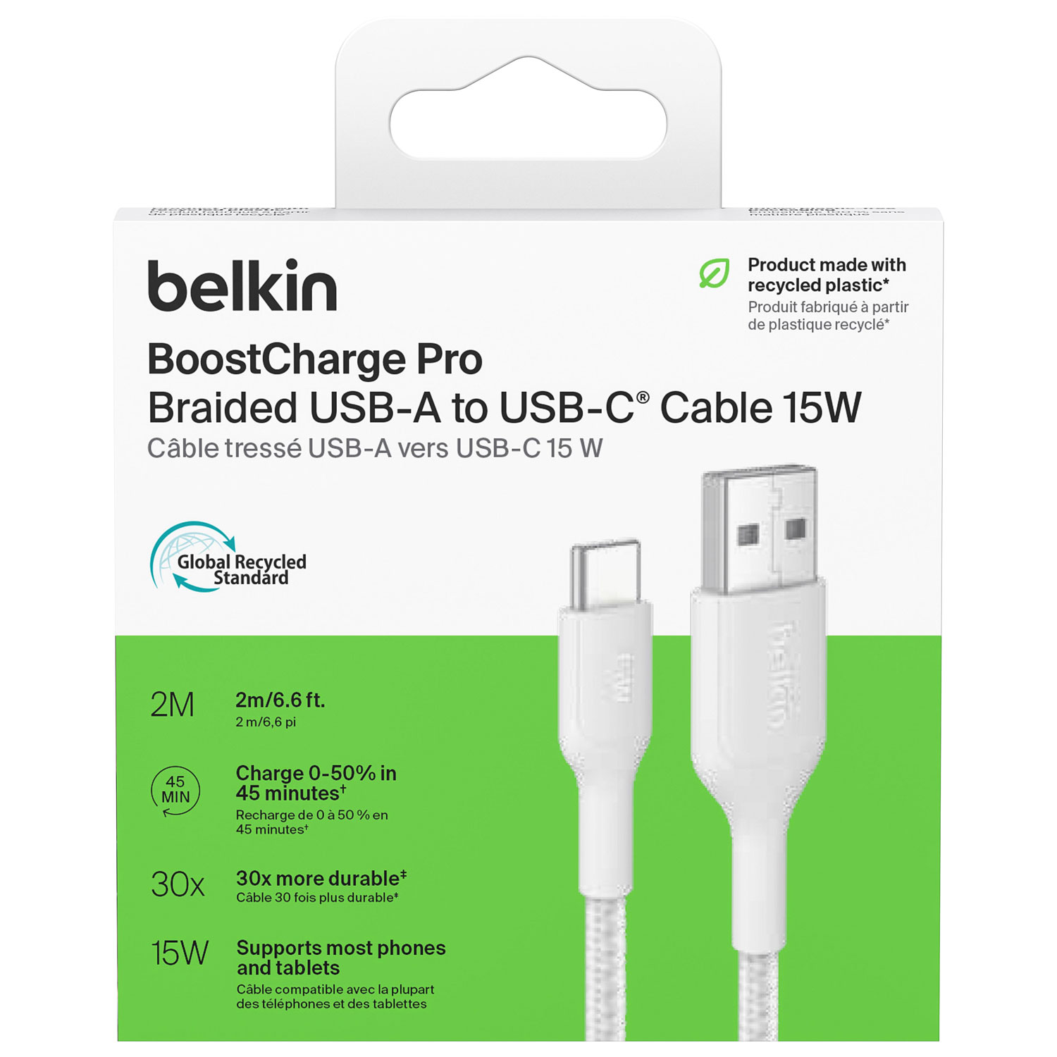 Belkin BoostCharge Pro 2m Braided USB-A/USB-C Cable - White