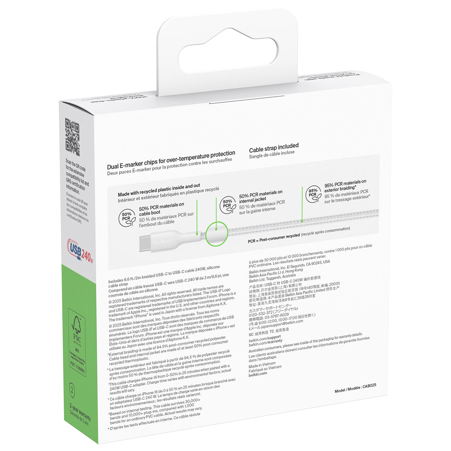 Belkin BoostCharge Pro 3m Braided USB-C Cable - White