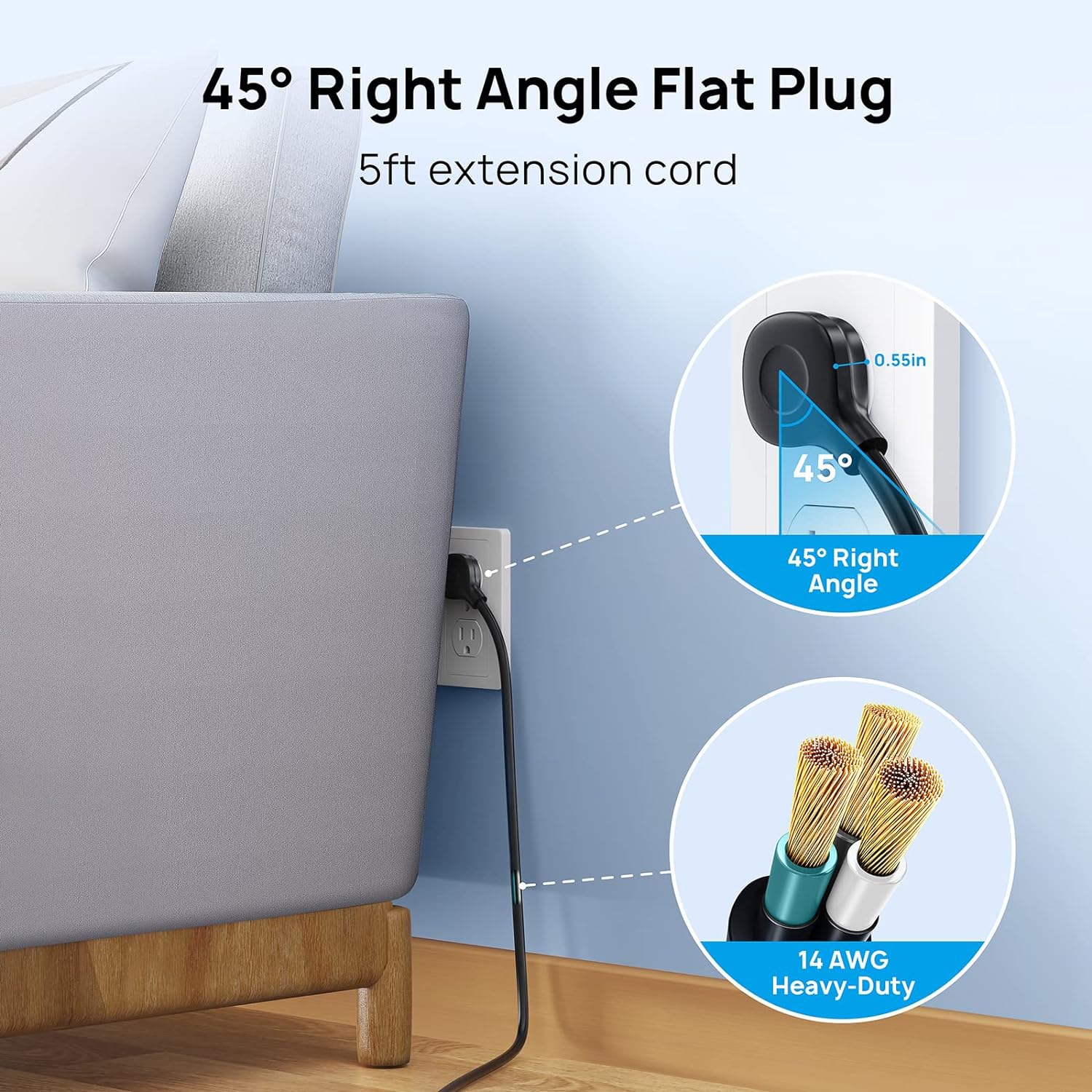 TROND Surge Protector Power Bar - 10 AC Outlets, 2 USB-C Ports, 4000 Joules Surge Protection, 5ft Flat Plug Extension Cord, Wall Mountable, Home and