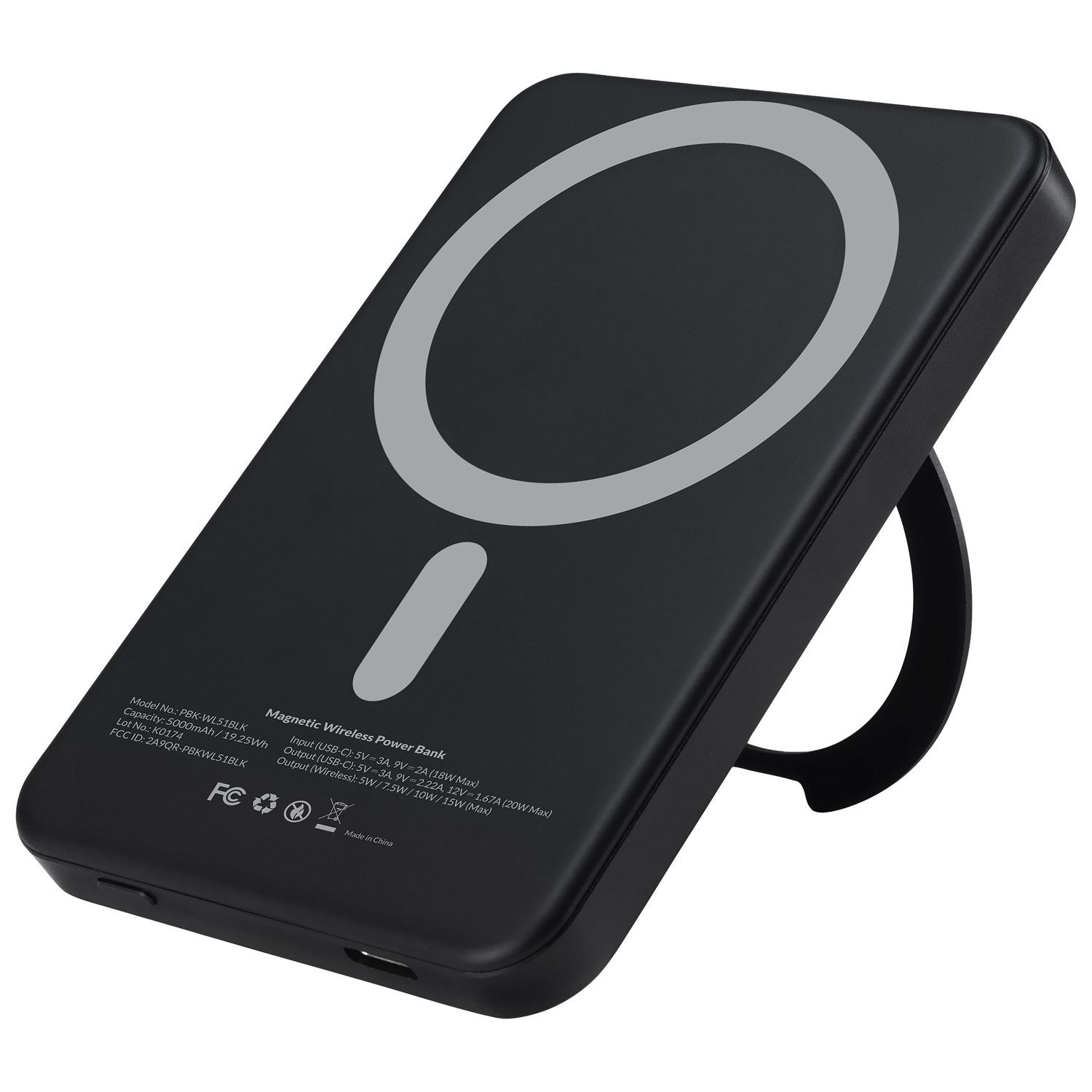 Kopplen 5000 mAh USB-C Power Bank with 15W Wireless Charger & Stand - Black