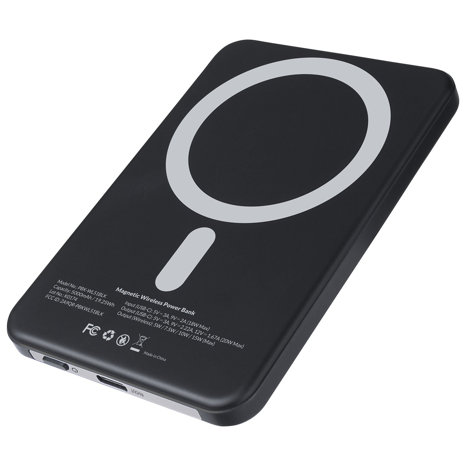 Chargeur portable compact USB-C 5000 mAh de Kopplen avec chargeur sans fil de 15 W - Noir