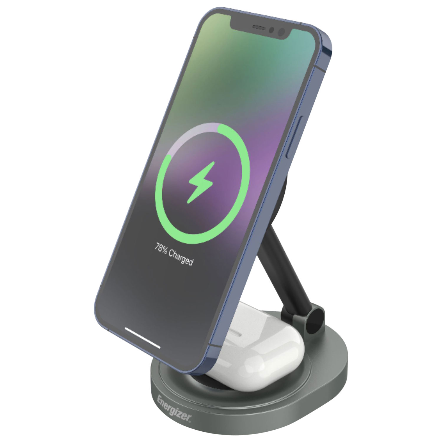 Station de chargement sans fil Qi 2-en-1 de 15 W d'Energizer - Noir