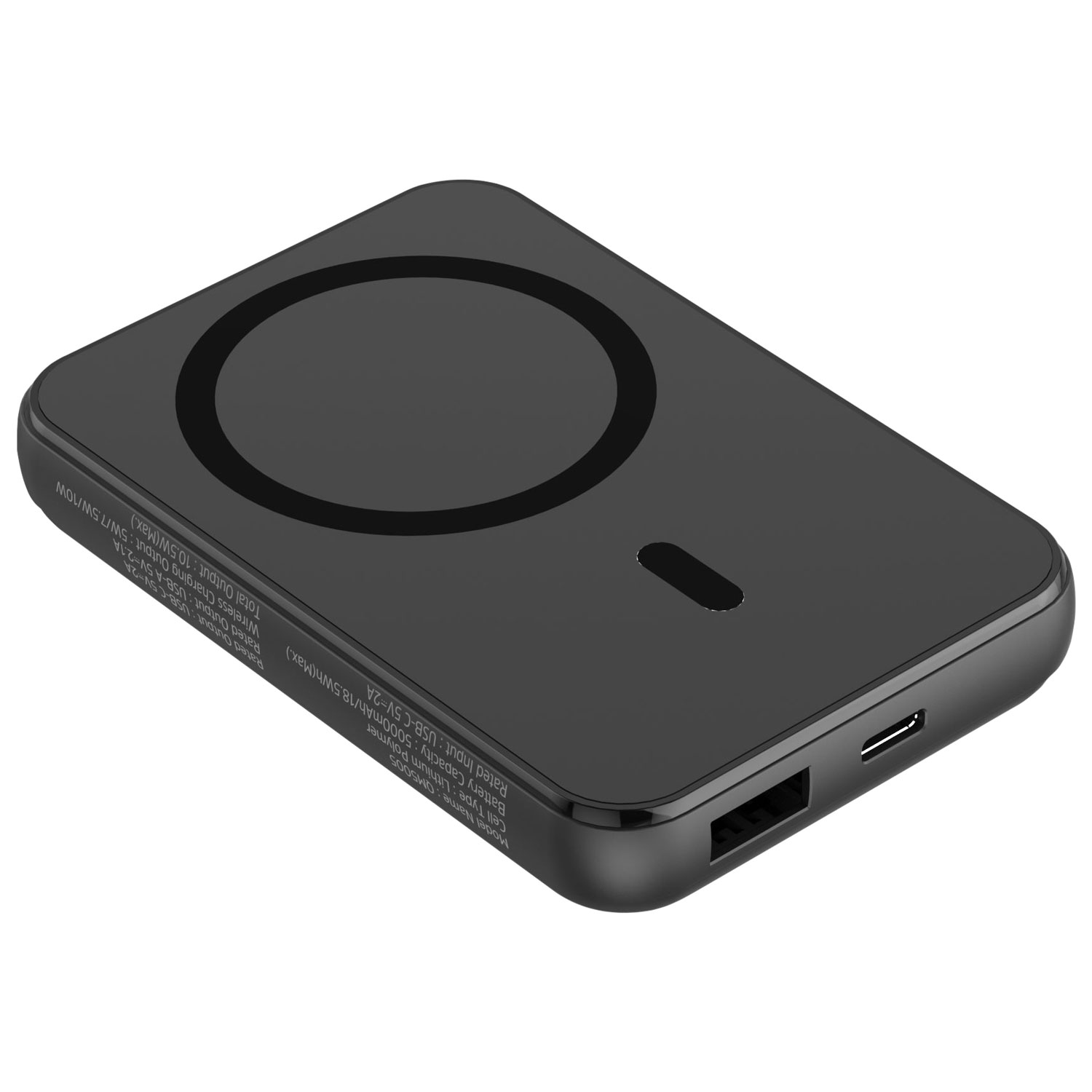 Chargeur portable sans fil magnétique Qi USB-C/USB-A de 5000 mAh d'Energizer - Noir