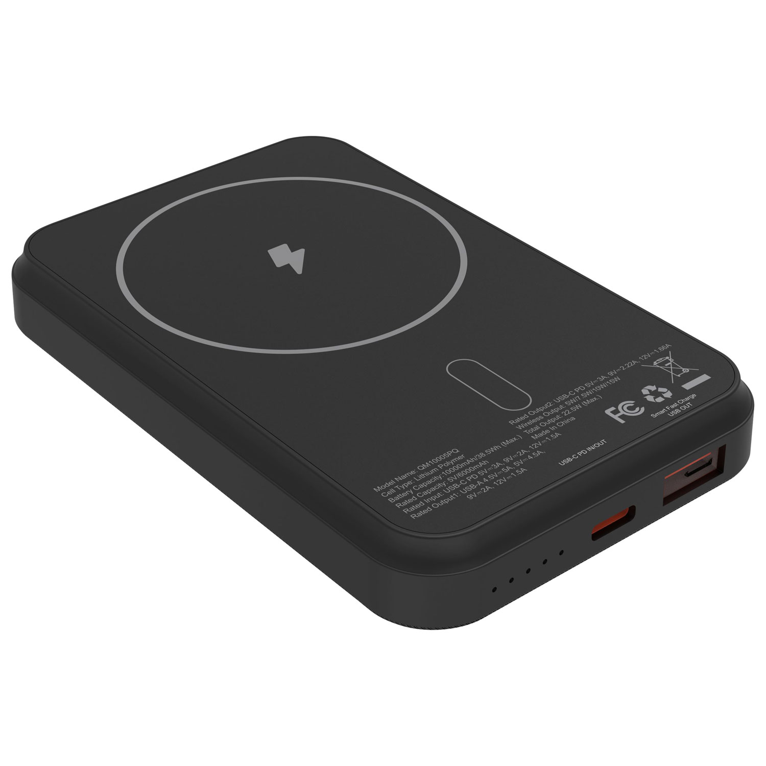 Chargeur portable sans fil magnétique Qi USB-C/USB-A de 10 000 mAh d'Energizer - Noir