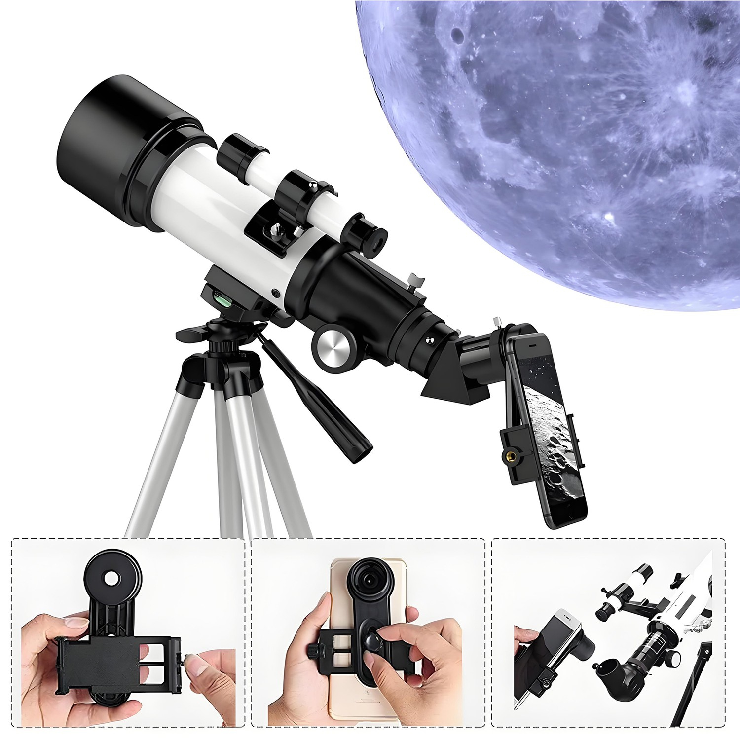 Telescope,70mm Telescope Refracting with Phone Adapter for Adults,Astronomy Beginners,with Multilayer Broadband Coating,Adjustable Tripod and