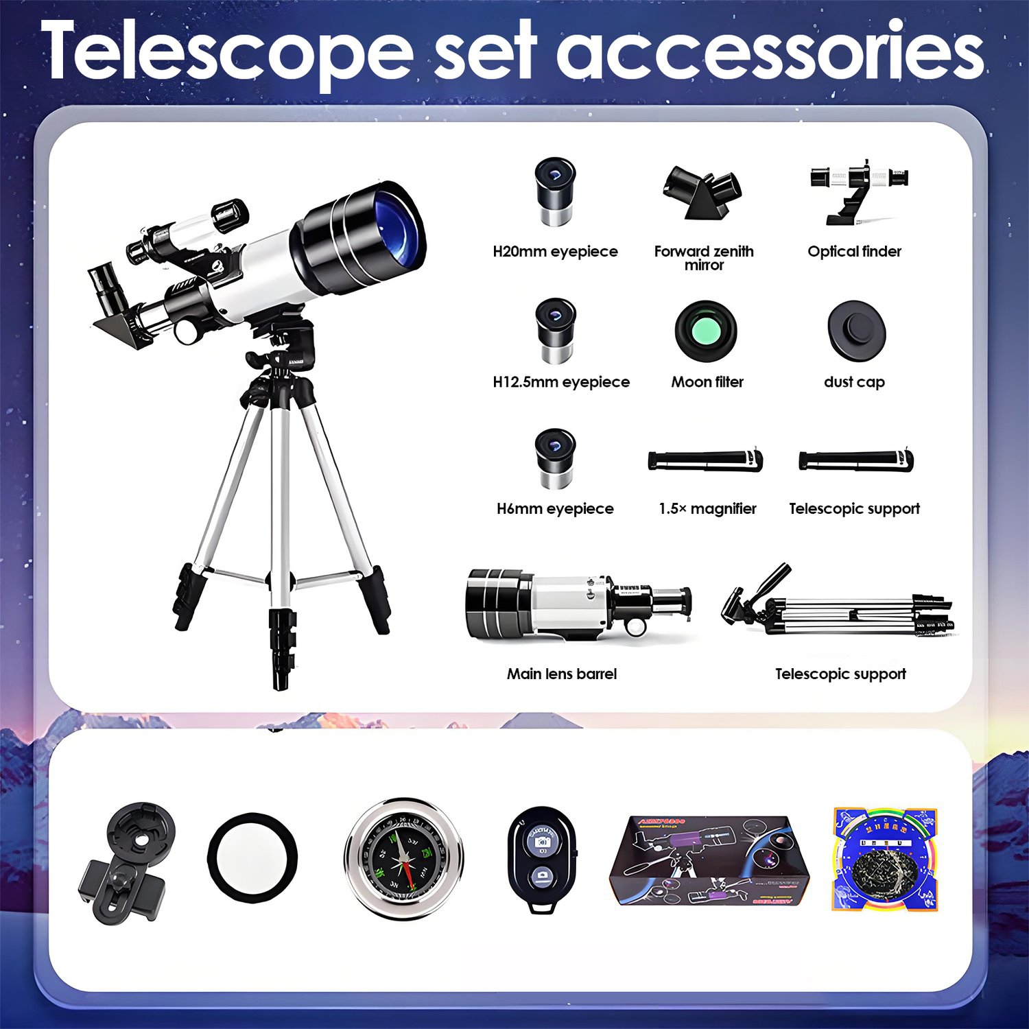 Telescope,70mm Telescope Refracting with Phone Adapter for Adults,Astronomy Beginners,with Multilayer Broadband Coating,Adjustable Tripod and