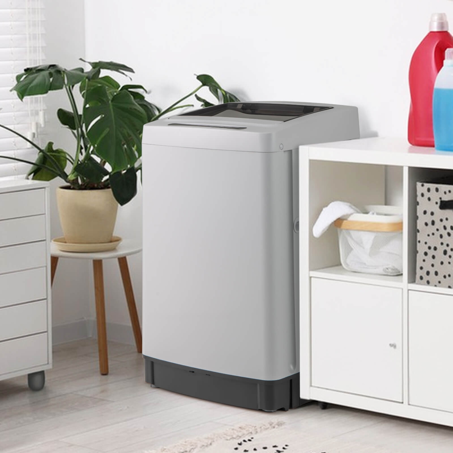 Costway Portable Washing Machine 11 LBS Full Automatic Washer Machine with 8 Washing Modes White/Gray