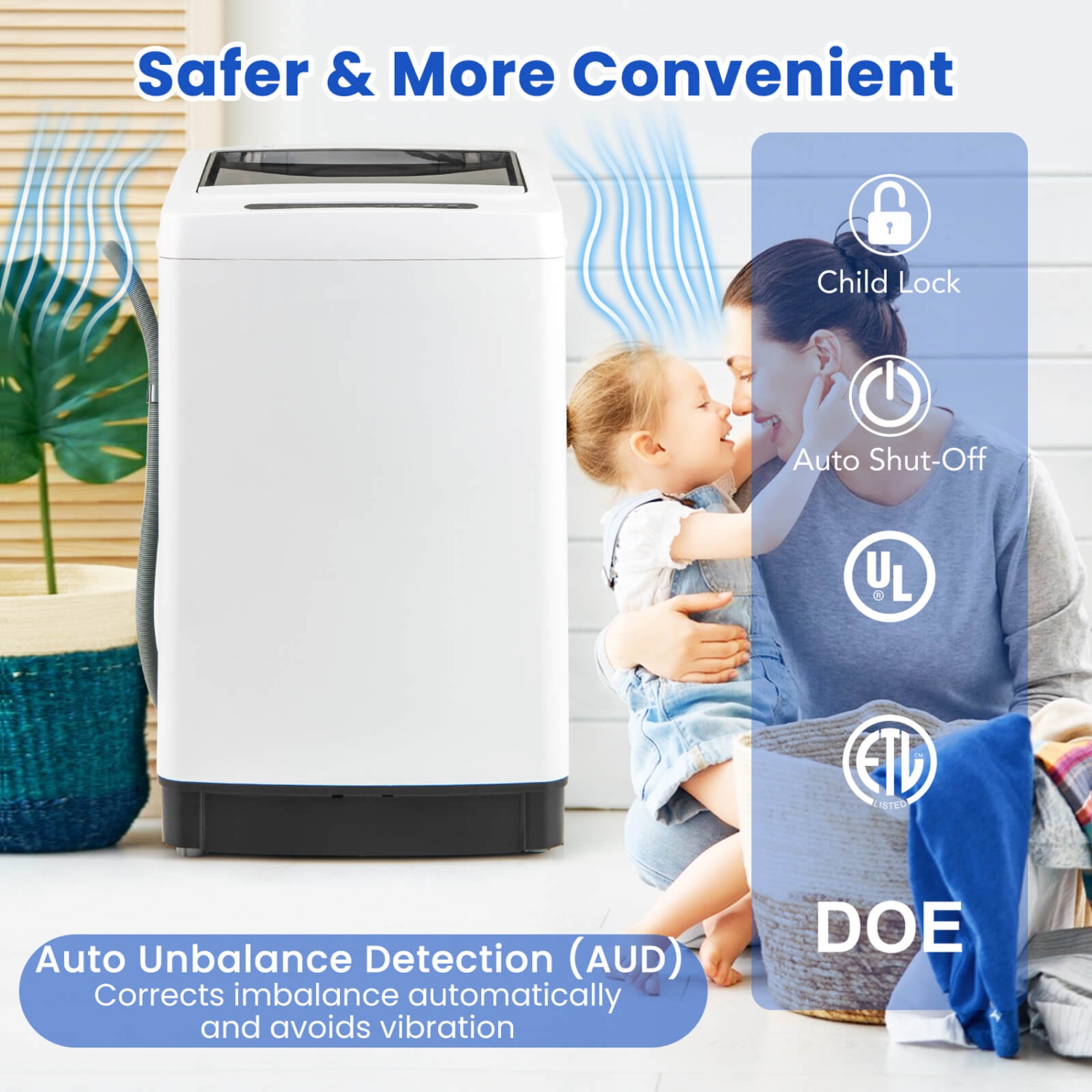 Laveuse portative de Costway Laveuse entièrement automatique de 11 LB avec 8 modes de lavage Blanc/Gris