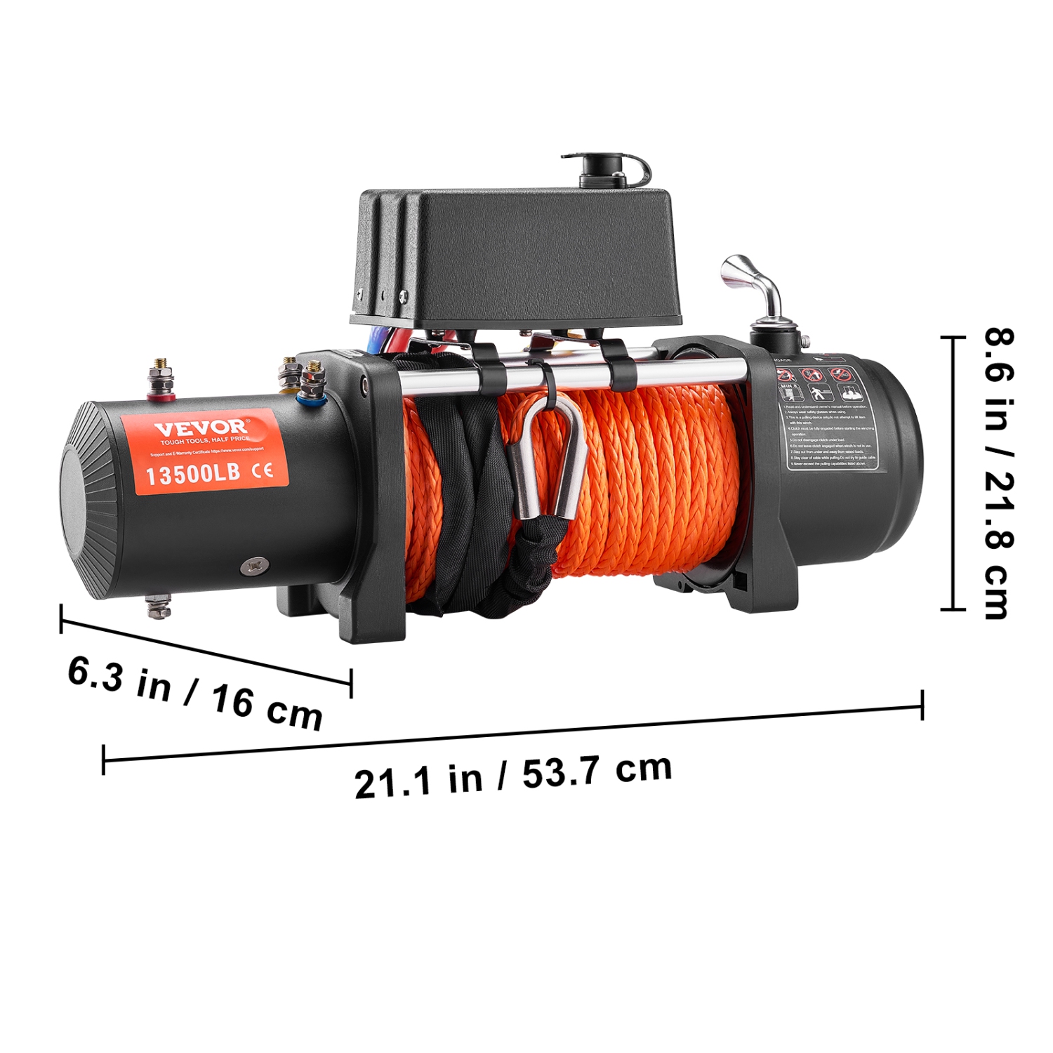 VEVOR 13,500 lb Electric Winch, 12V DC Truck Winch with 桅3/8 in x 80 ft Synthetic Rope Aluminum Fairlead Wireless & Wired Remote Control, IP55