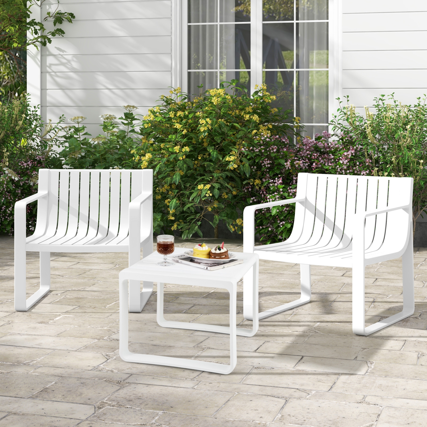 Ensemble de fauteuils de patio 2/4 en plastique résistant aux intempéries, blanc