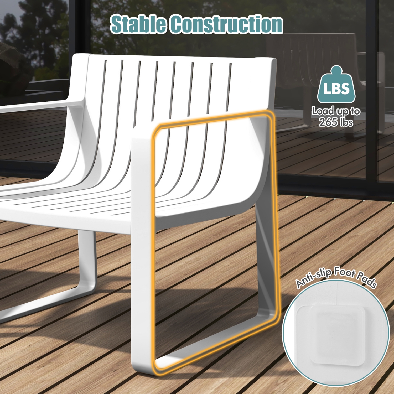 Ensemble de fauteuils de patio 2/4 en plastique résistant aux intempéries, blanc