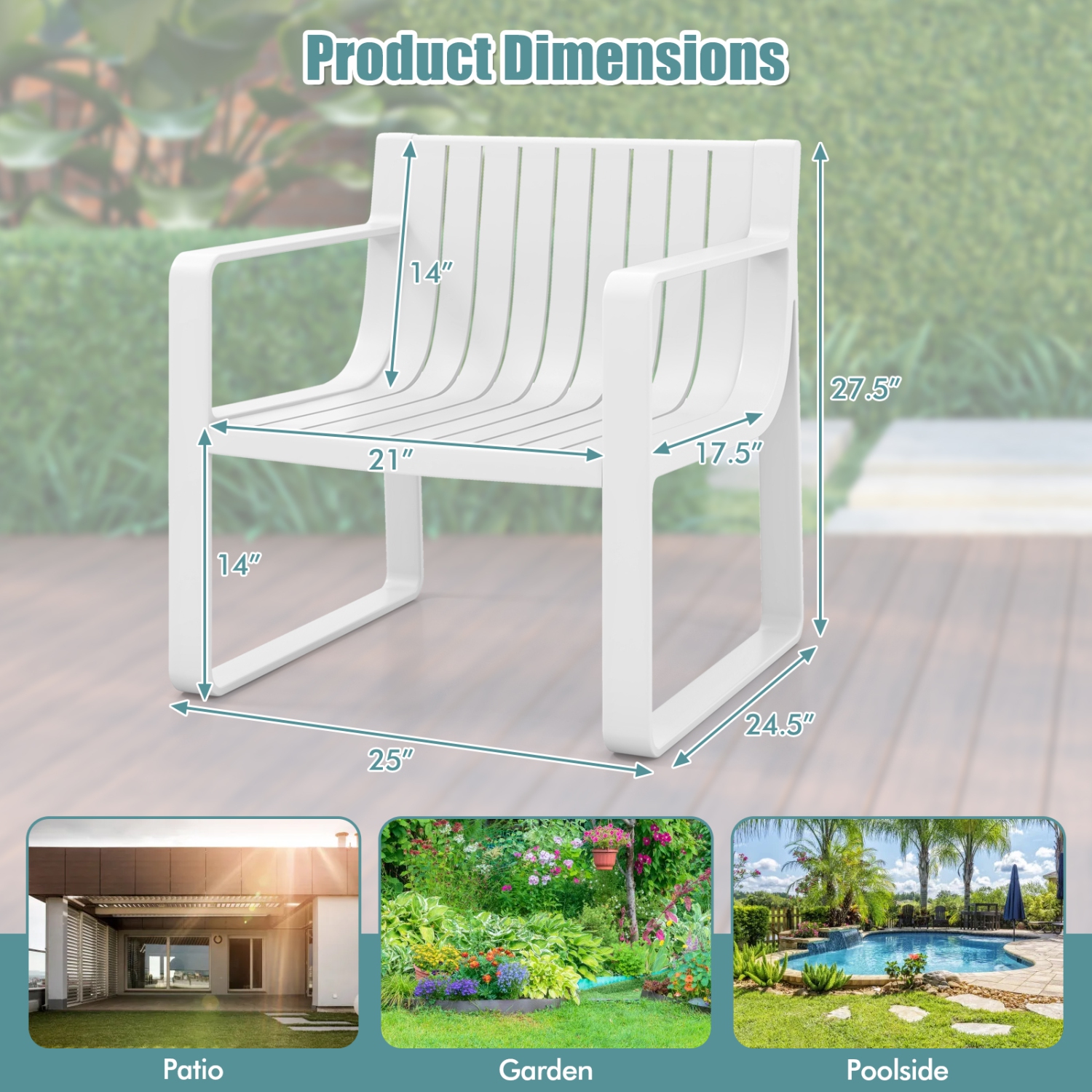Ensemble de fauteuils de patio 2/4 en plastique résistant aux intempéries, blanc