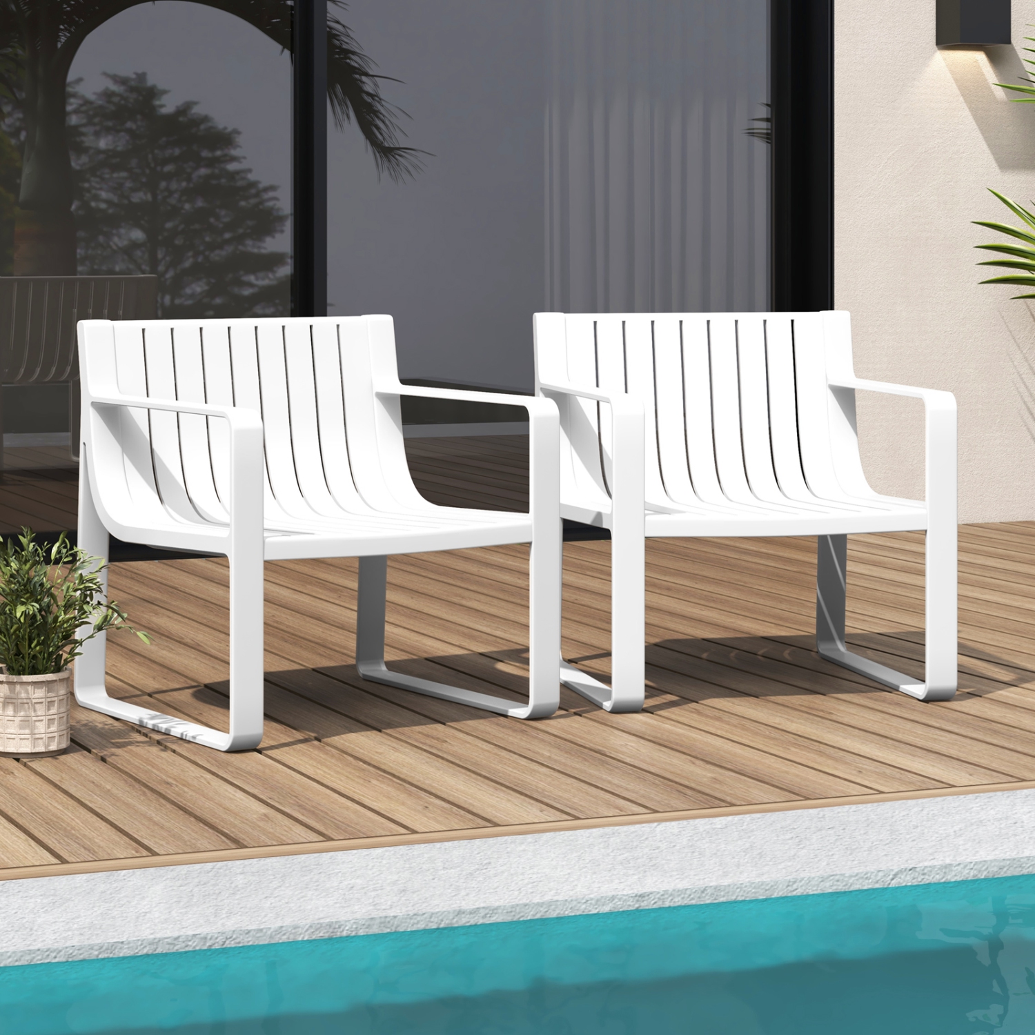 Ensemble de fauteuils de patio 2/4 en plastique résistant aux intempéries, blanc