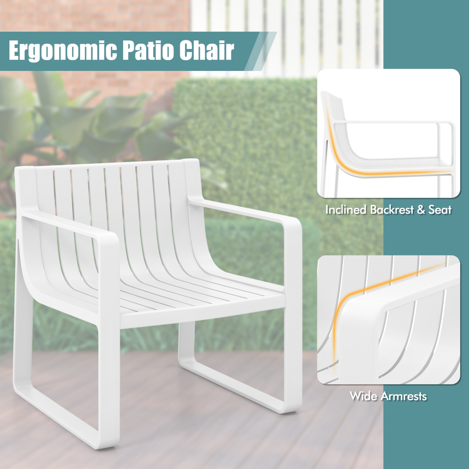 Ensemble de fauteuils de patio 2/4 en plastique résistant aux intempéries, blanc