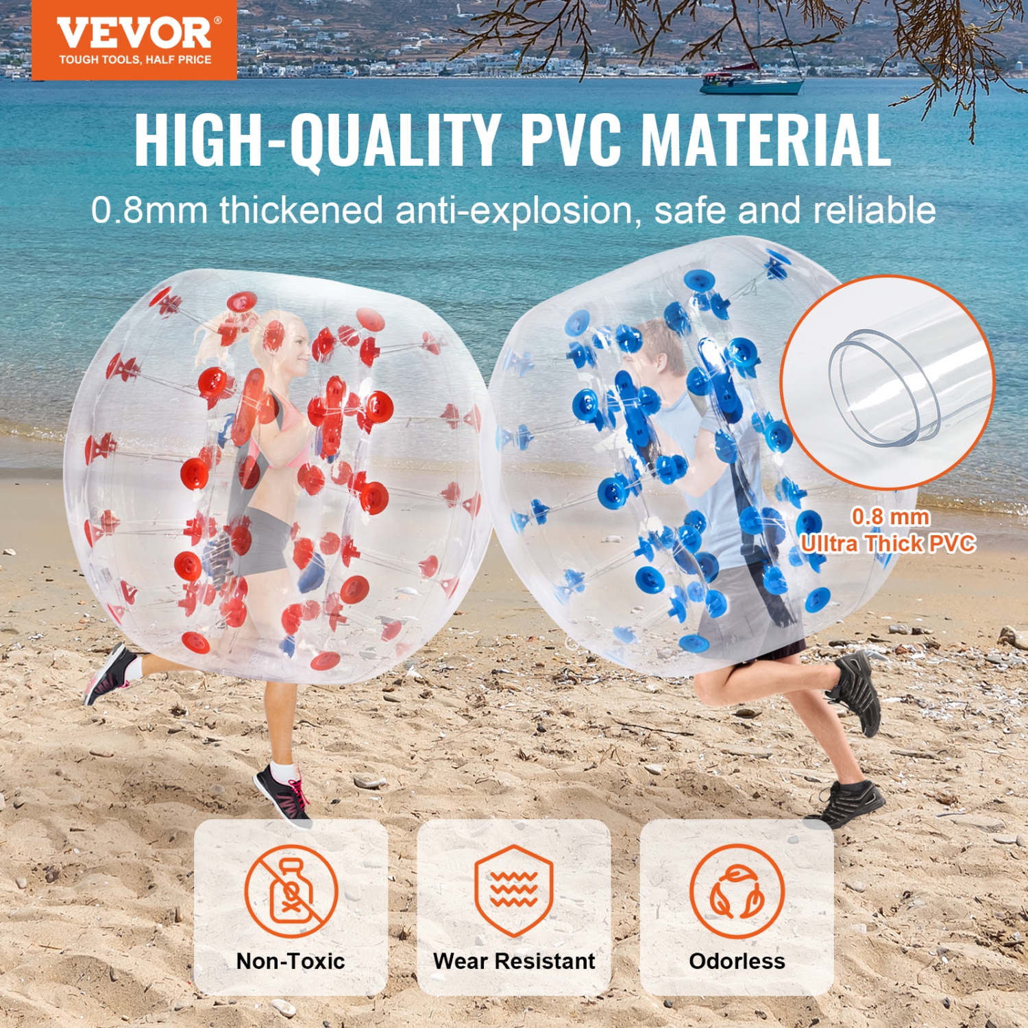 VEVOR 2-Pack Inflatable Bumper Balls, 4FT/1.2M Body Sumo Zorb Balls for Teen & Adult, 0.8mm Thick PVC Human Hamster Bubble Balls for Outdoor Team
