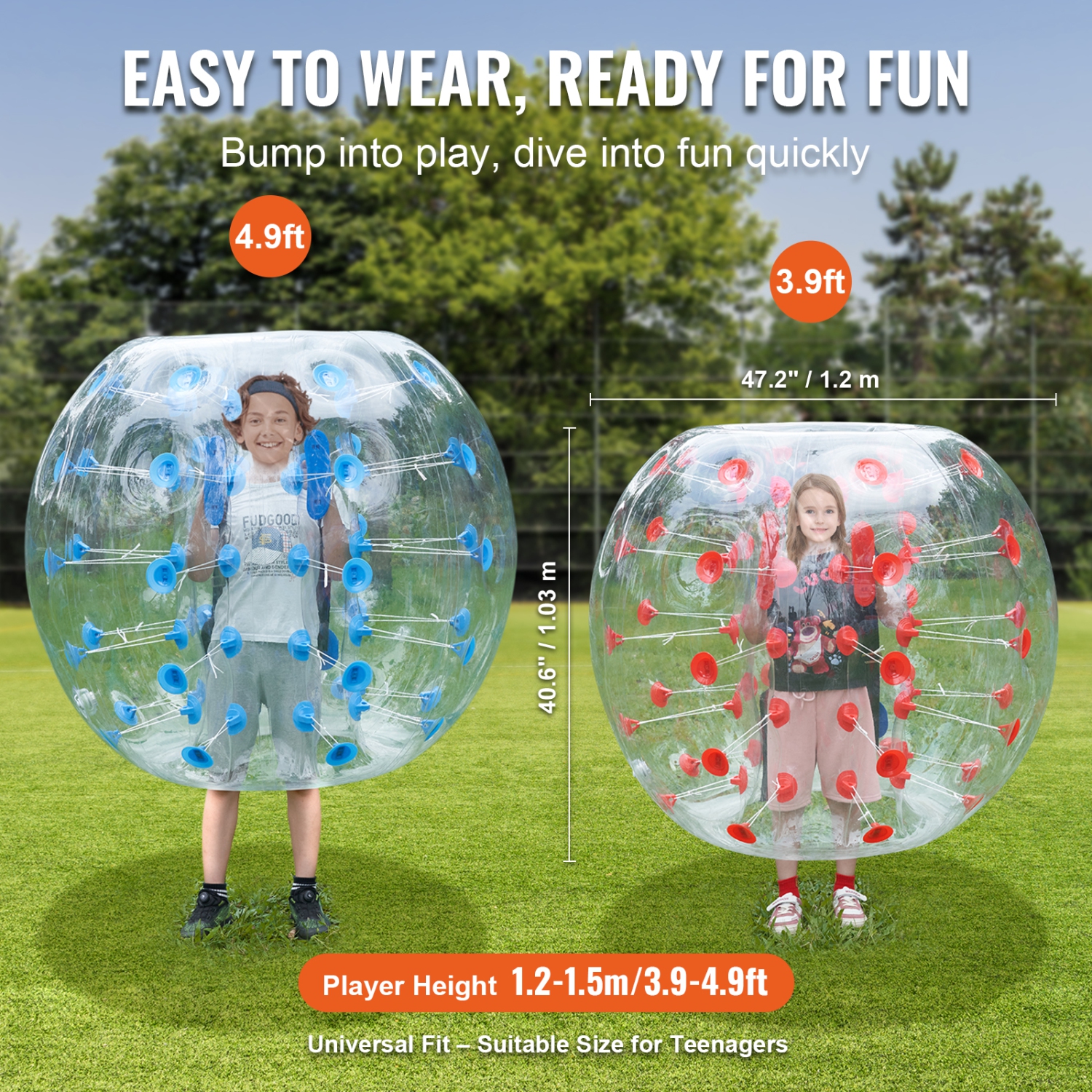 VEVOR 2-Pack Inflatable Bumper Balls, 4FT/1.2M Body Sumo Zorb Balls for Teen & Adult, 0.8mm Thick PVC Human Hamster Bubble Balls for Outdoor Team