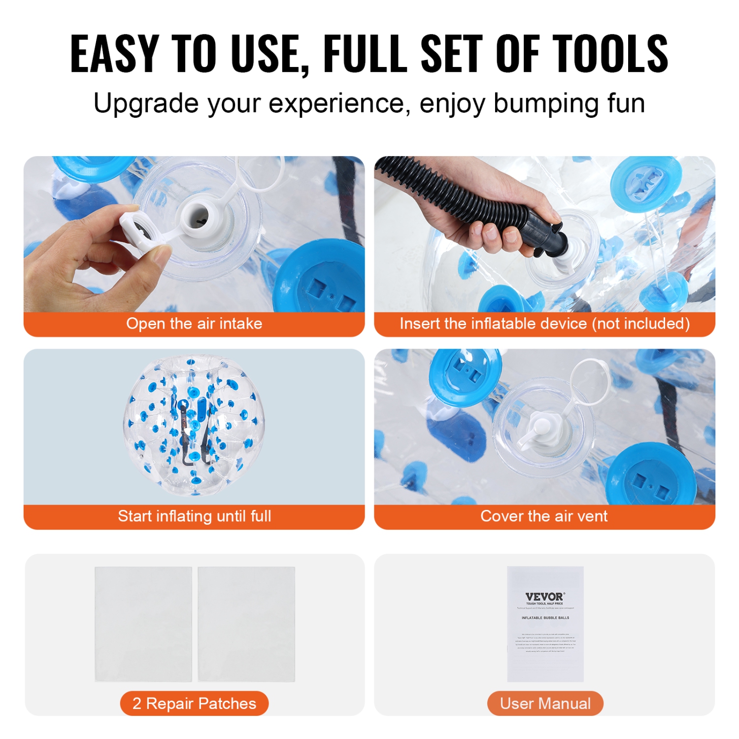 VEVOR 2-Pack Inflatable Bumper Balls, 4FT/1.2M Body Sumo Zorb Balls for Teen & Adult, 0.8mm Thick PVC Human Hamster Bubble Balls for Outdoor Team