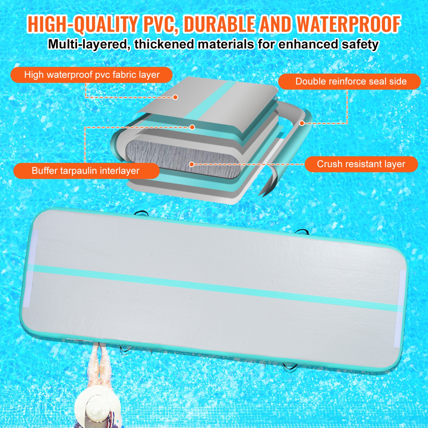 VEVOR 4 inch Thickness Gymnastics Air Mat, Inflatable Gymnastics Tumbling Mat, Tumble Track with Electric Pump, Training Mats for Home