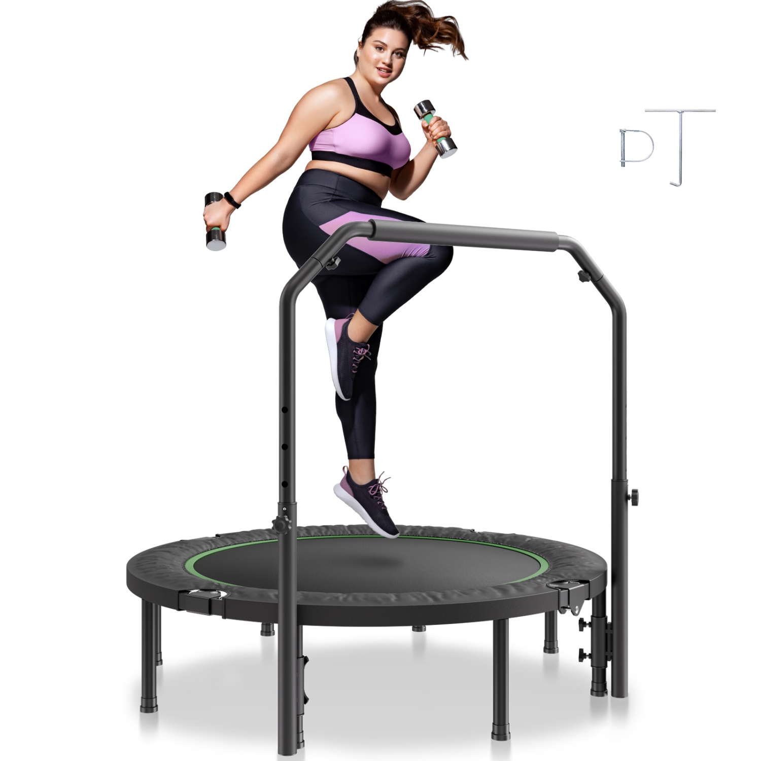 VEVOR 52 Inch Foldable Mini Trampoline, Fitness Rebounder, Max Load 450lbs Exercise Trampoline, Stable & Quiet Trampoline with 4 Level Height