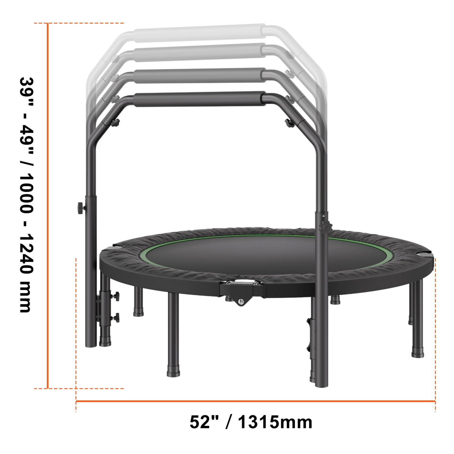 VEVOR 52 Inch Foldable Mini Trampoline, Fitness Rebounder, Max Load 450lbs Exercise Trampoline, Stable & Quiet Trampoline with 4 Level Height