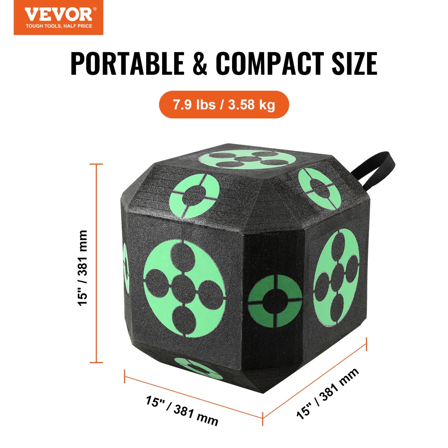 VEVOR 15"x15" Archery Target, All-side Shotting Archery Arrow Target, Outdoor Portable Archery Target with Carry Handle, Easy Arrow Removal, Great