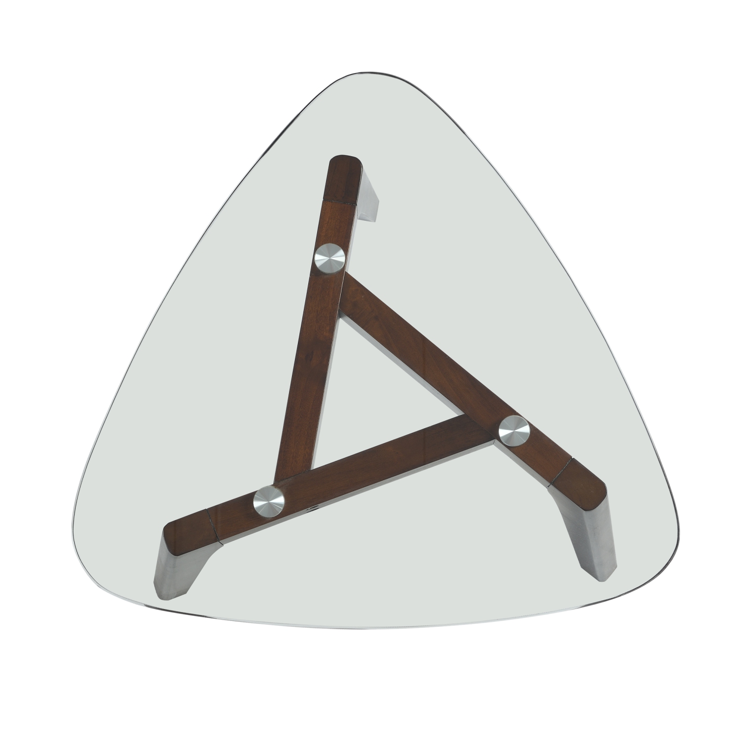 Table de bout moderne Kepooman - Base en triangle en bois massif et table d'appoint en verre trempé avec pattes évasées