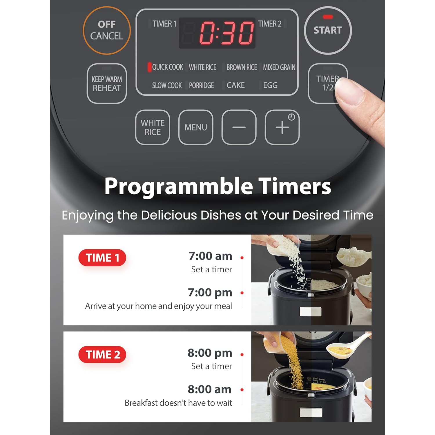 TOSHIBA 3-Cup Rice Cooker – LCD Display, 8 Cooking Functions, Non-Stick Inner Pot, Grey